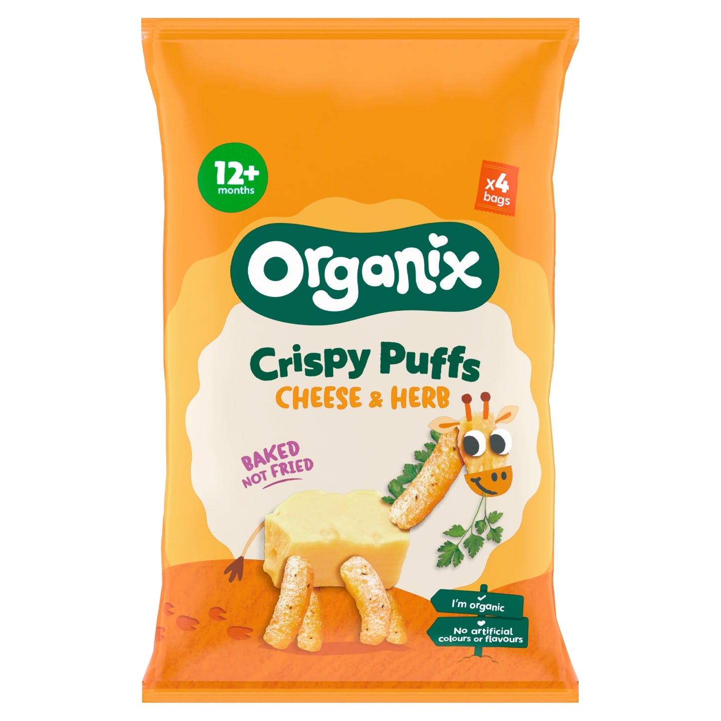 Organix Cheese & Herb Organic Baby Snacks Puffs 4x15g 10 months+