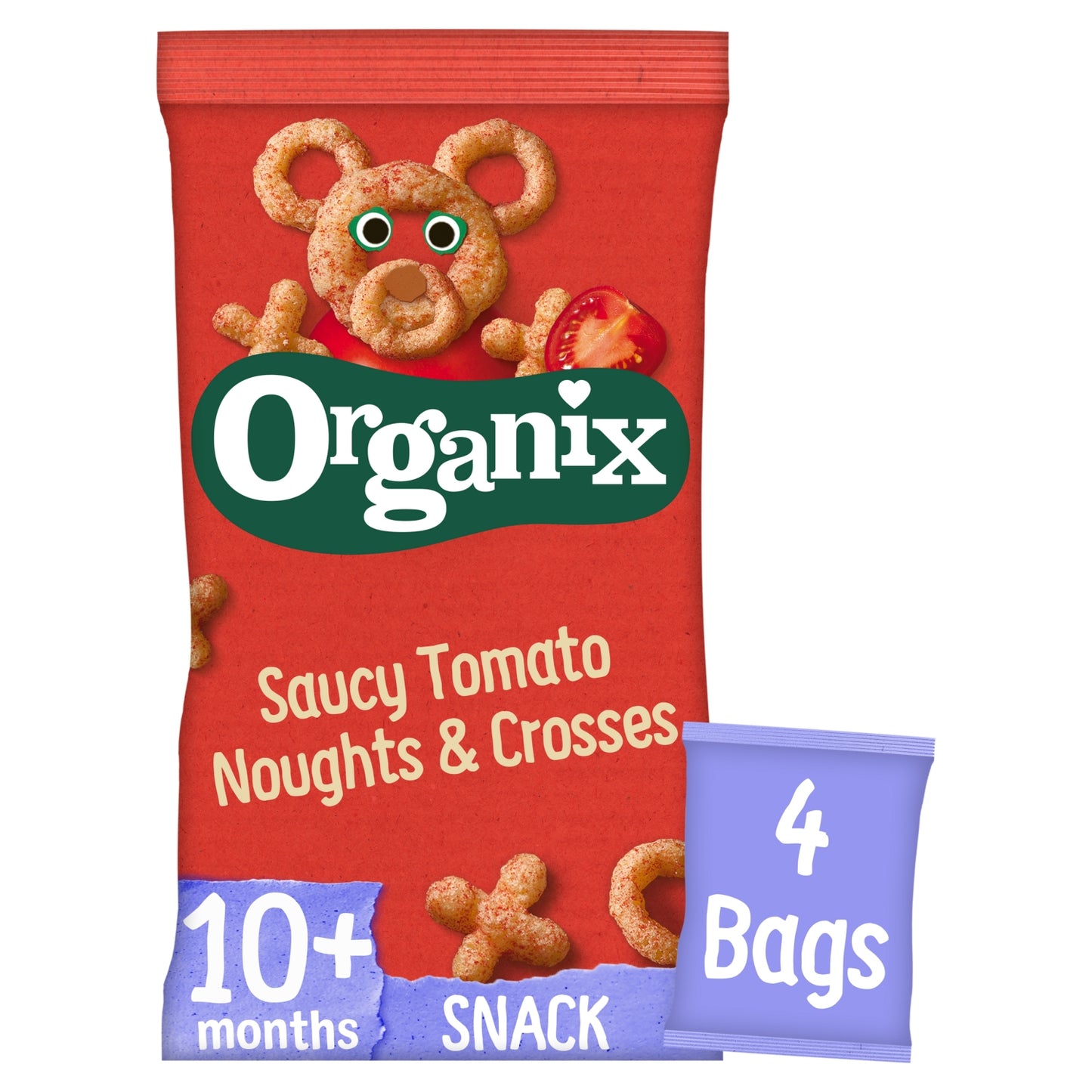 Organix Tomato Noughts & Crosses Organic Baby Snacks Puffs Multipack 4x15g 10 months+
