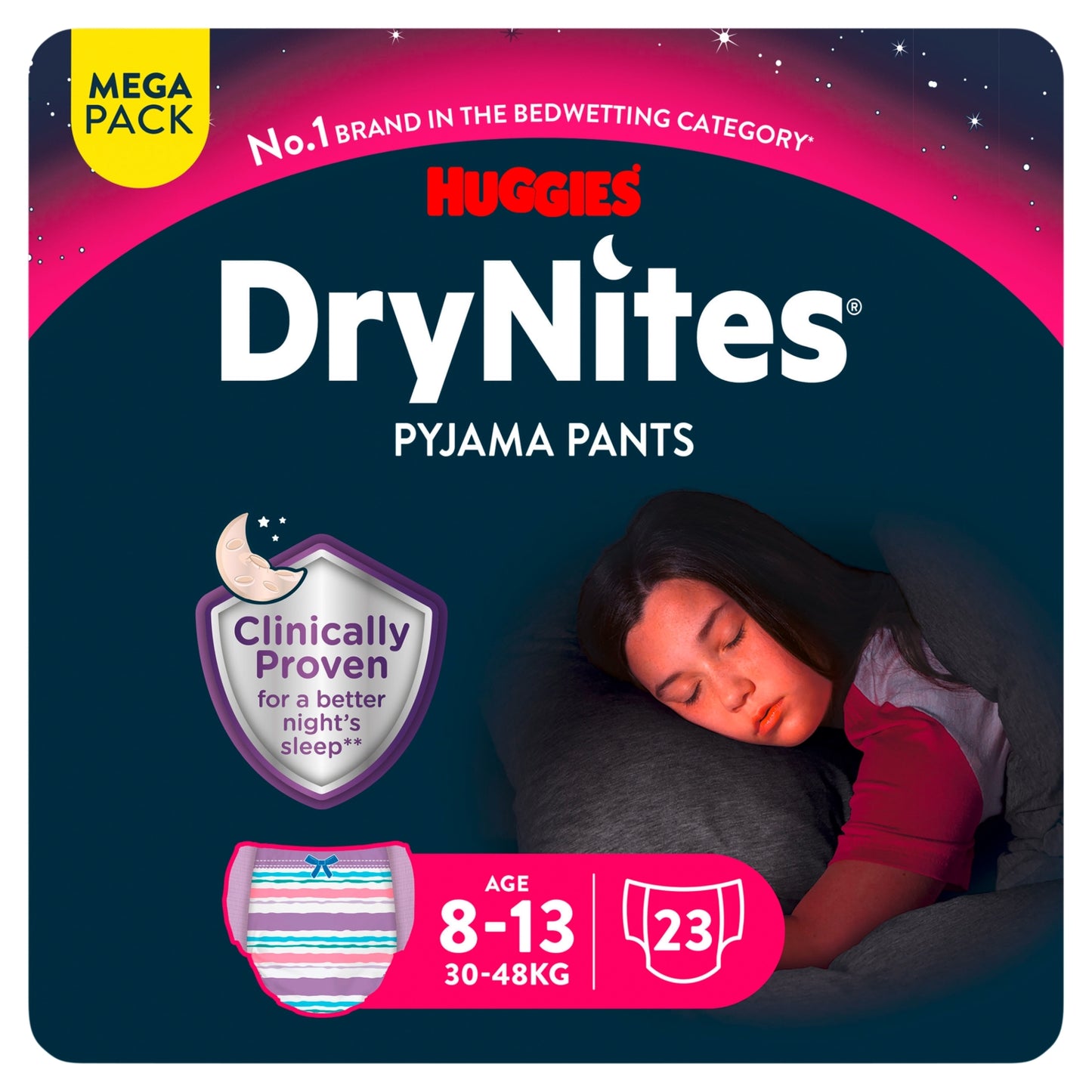 Huggies DryNites Bedwetting Pyjama Nappy Pants Girl - Age 8-13 MEGA Pack - 23 pants