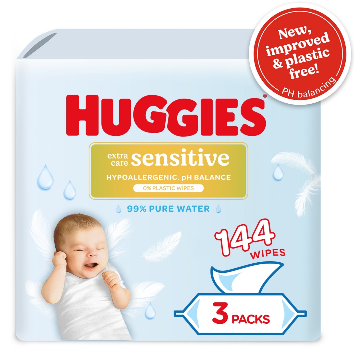 Huggies® Huggies Pure Extra Care Sensitive Plastic Free Baby wipes - 3 packs of 48 wipes
