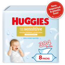 Huggies Pure Extra Care Sensitive Plastic Free Baby wipes - 8 packs of 48 wipes