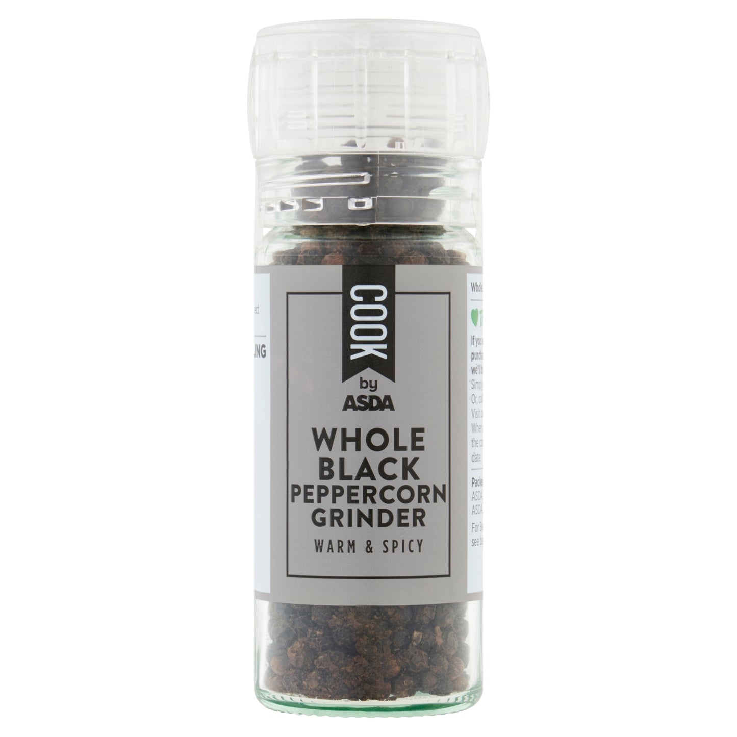 COOK by ASDA Cook Whole Black Peppercorn Grinder 50g