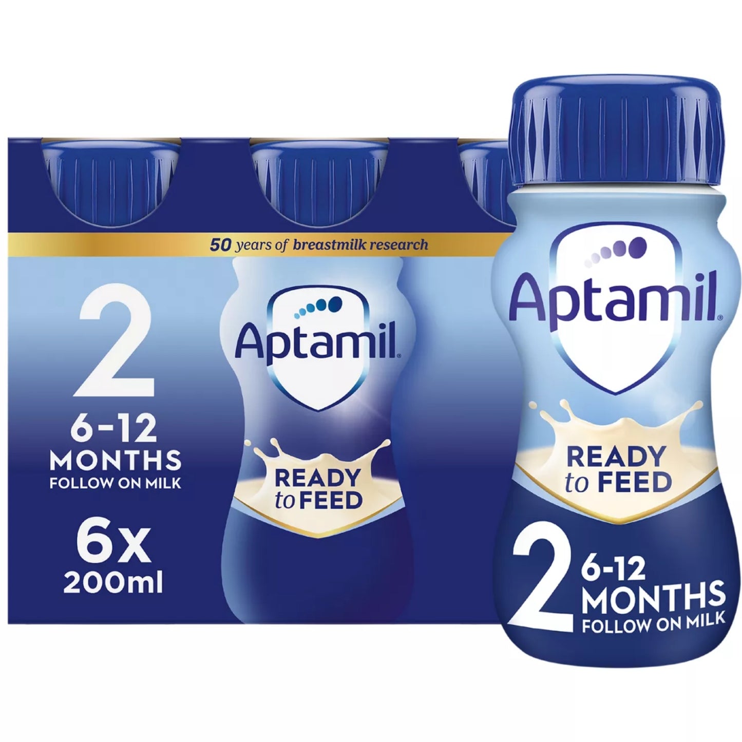 Aptamil 2 Follow On Baby Milk Ready to Drink Liquid Formula, 6-12 Months, 200 ml, Pack of 6