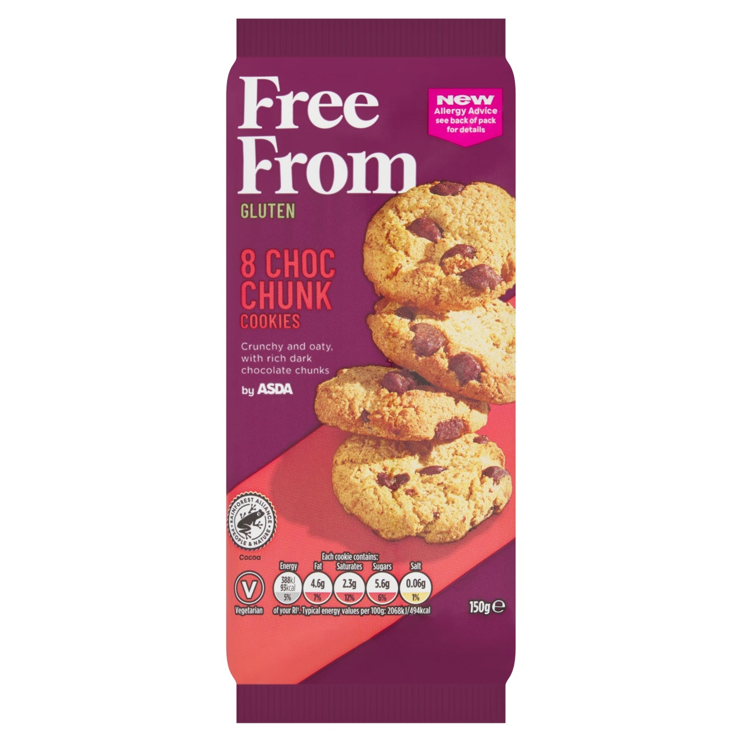 ASDA Free From Free From by ASDA 8 Choc Chunk Cookies 150g