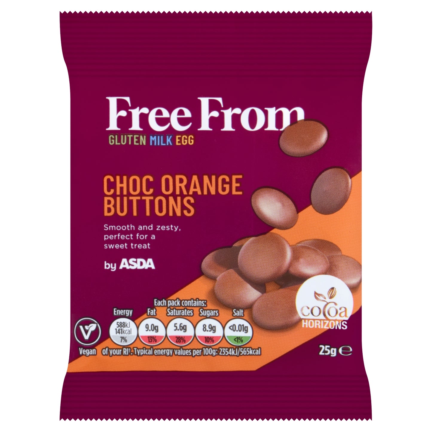 ASDA Free From Free From by Choc Orange Buttons 25g