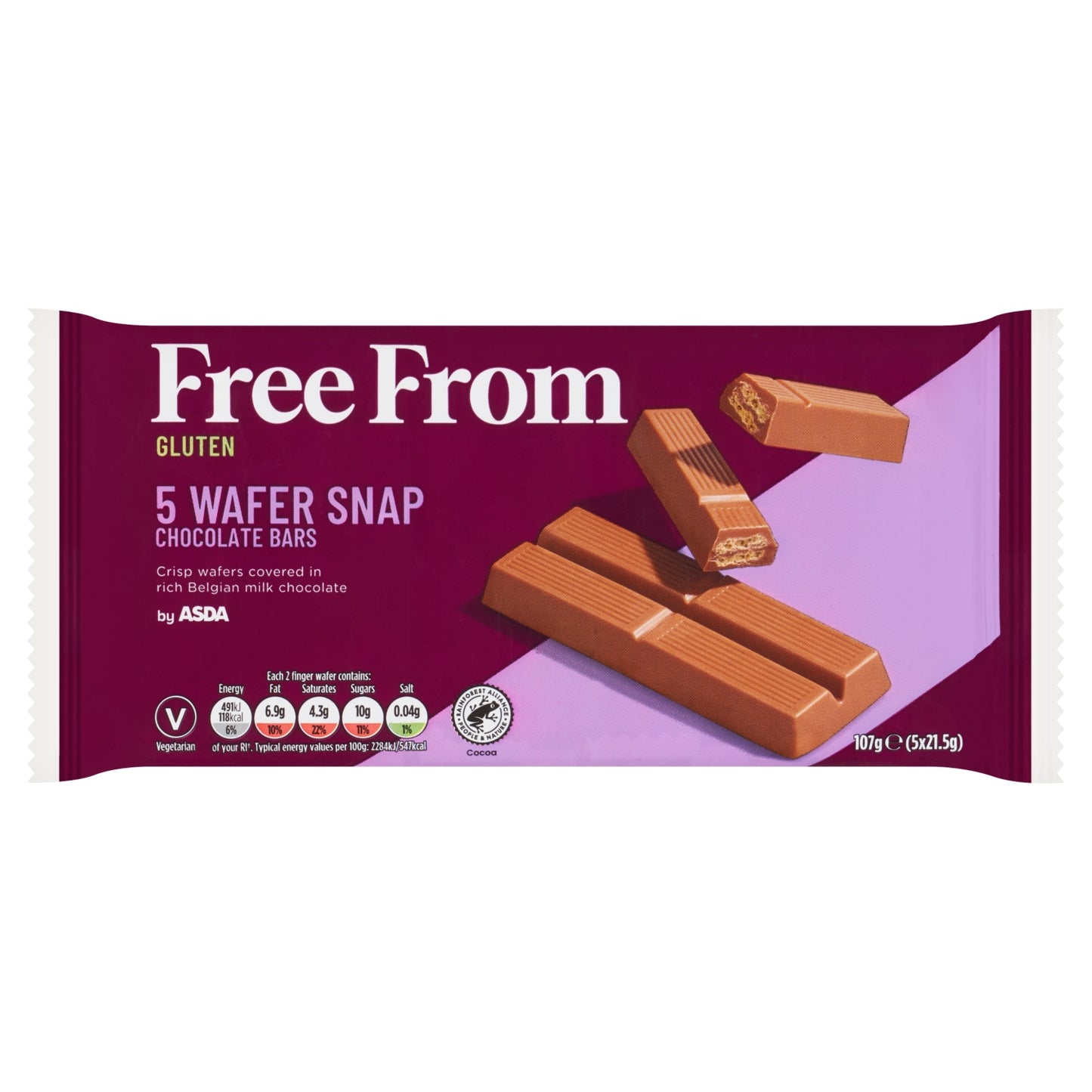 ASDA Free From Free From by 5 Wafer Snap Chocolate Bars 107g (5 x 21.5g)