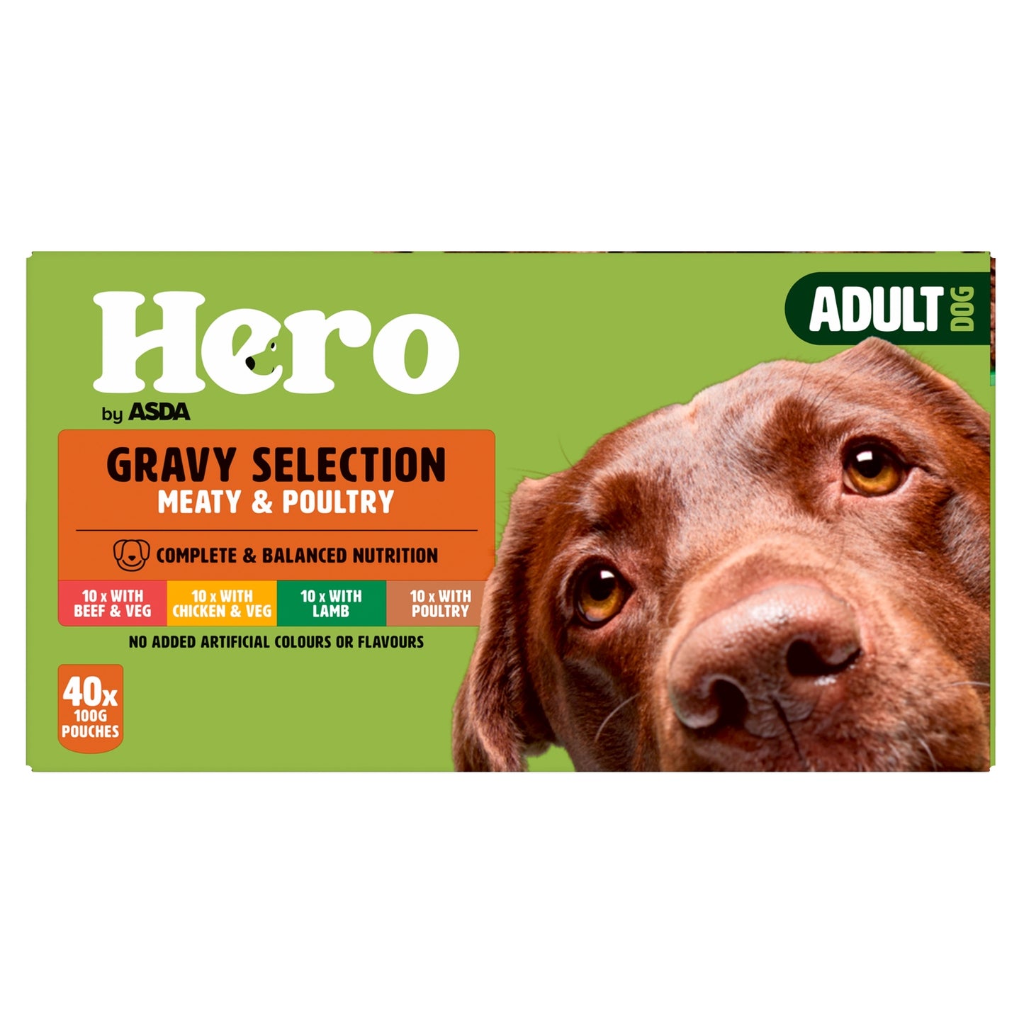 Hero by ASDA Hero Adult Dog Gravy Selection Meaty & Poultry 40 x 100g (4.0kg)