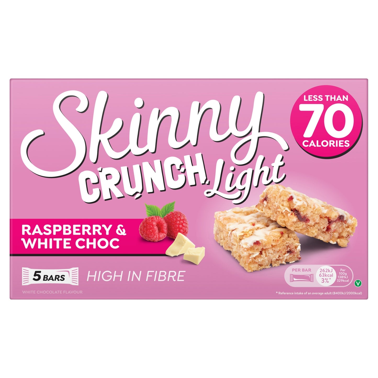 Skinny Crunch Crunch Light Raspberry & White Choc Bars 5 x 19g