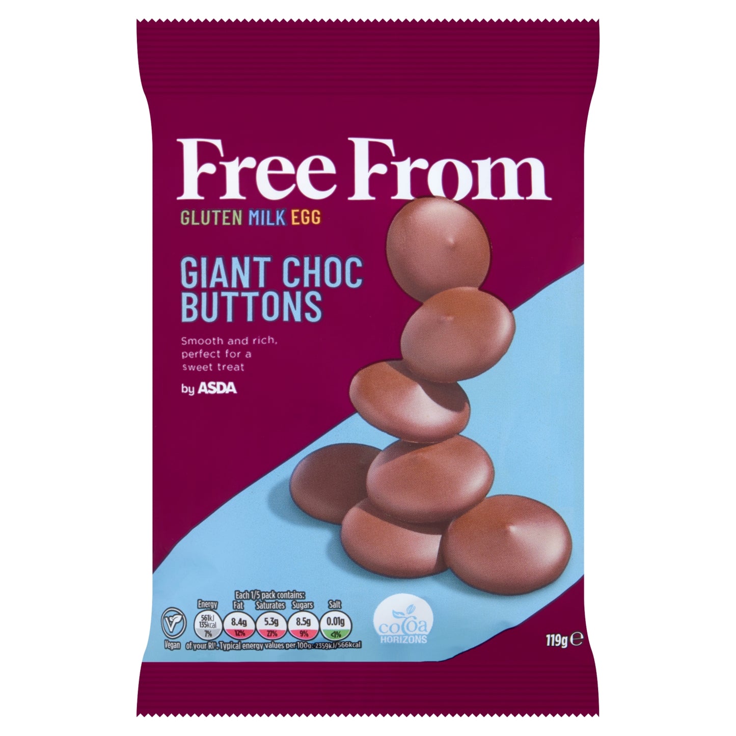 ASDA Free From Free From by Giant Choc Buttons 119g