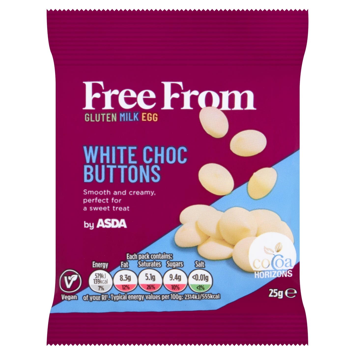 ASDA Free From Free From by White Choc Buttons 25g