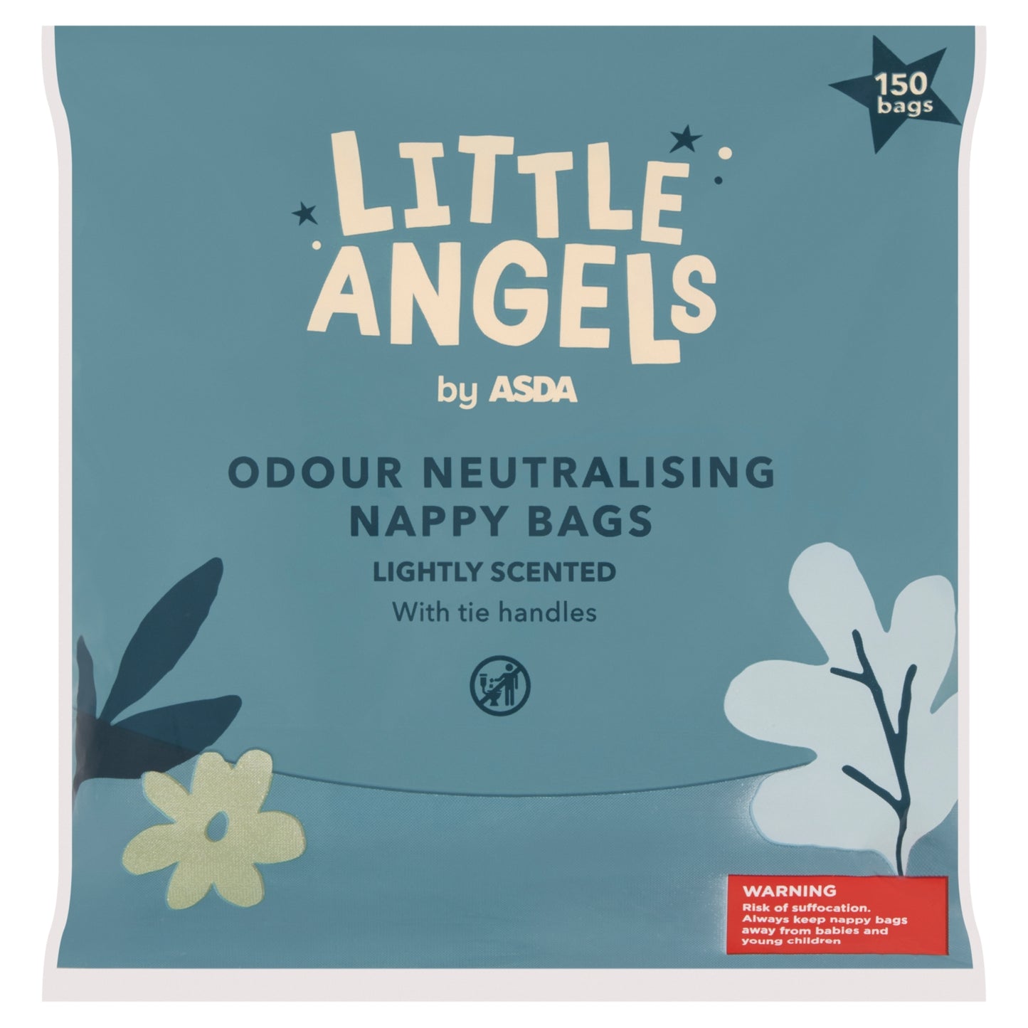 LITTLE ANGELS by ASDA 150 Nappy Bags with Tie Handles