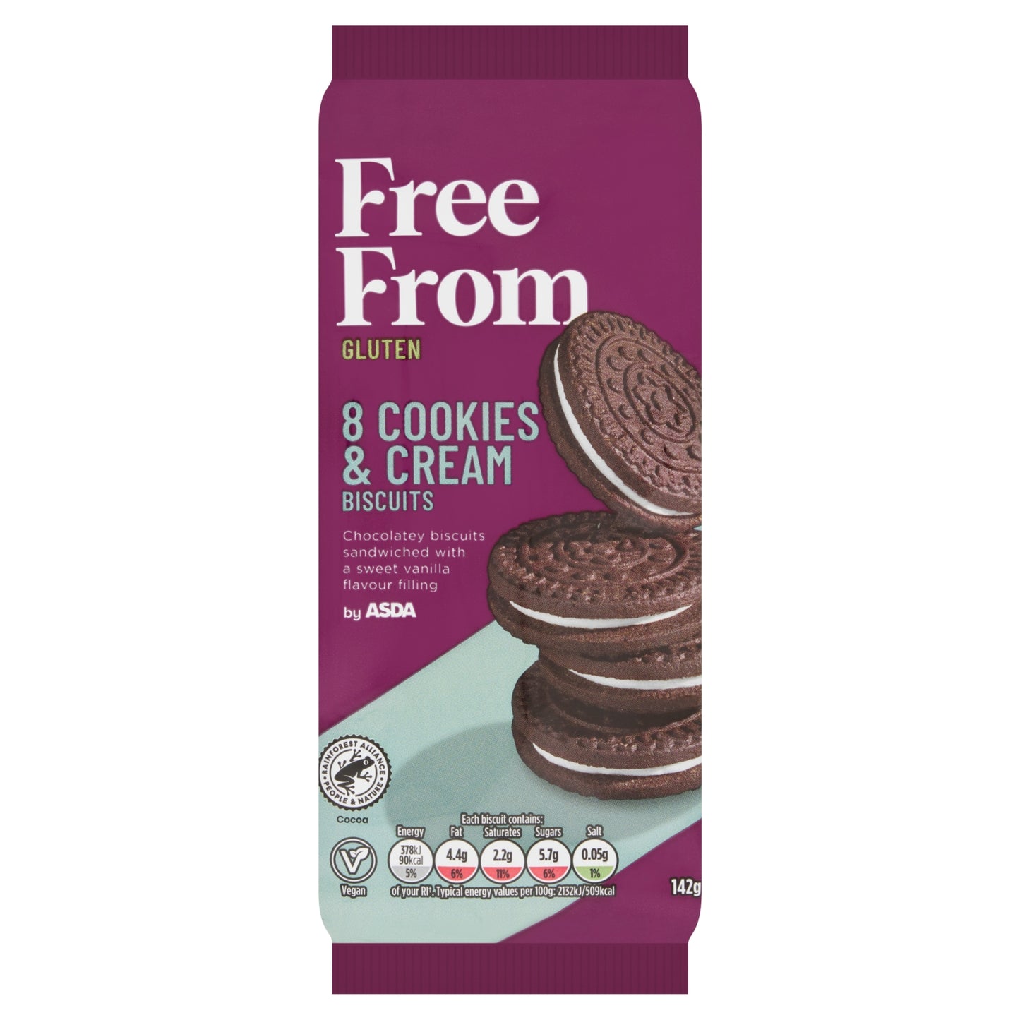 ASDA Free From Free From by 8 Cookies & Cream Biscuits 142g