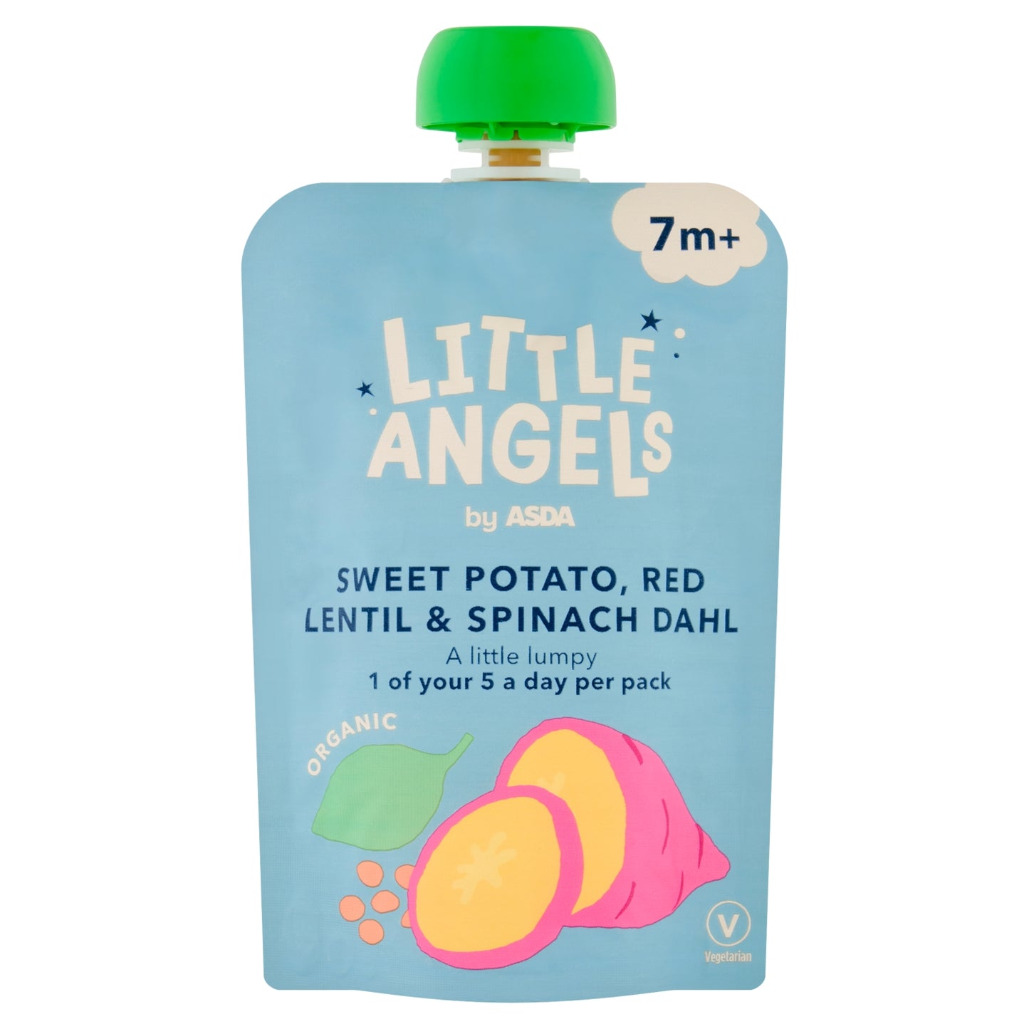 LITTLE ANGELS by ASDA by Organic Sweet Potato, Red Lentil & Spinach Dhal 7m+ 130g