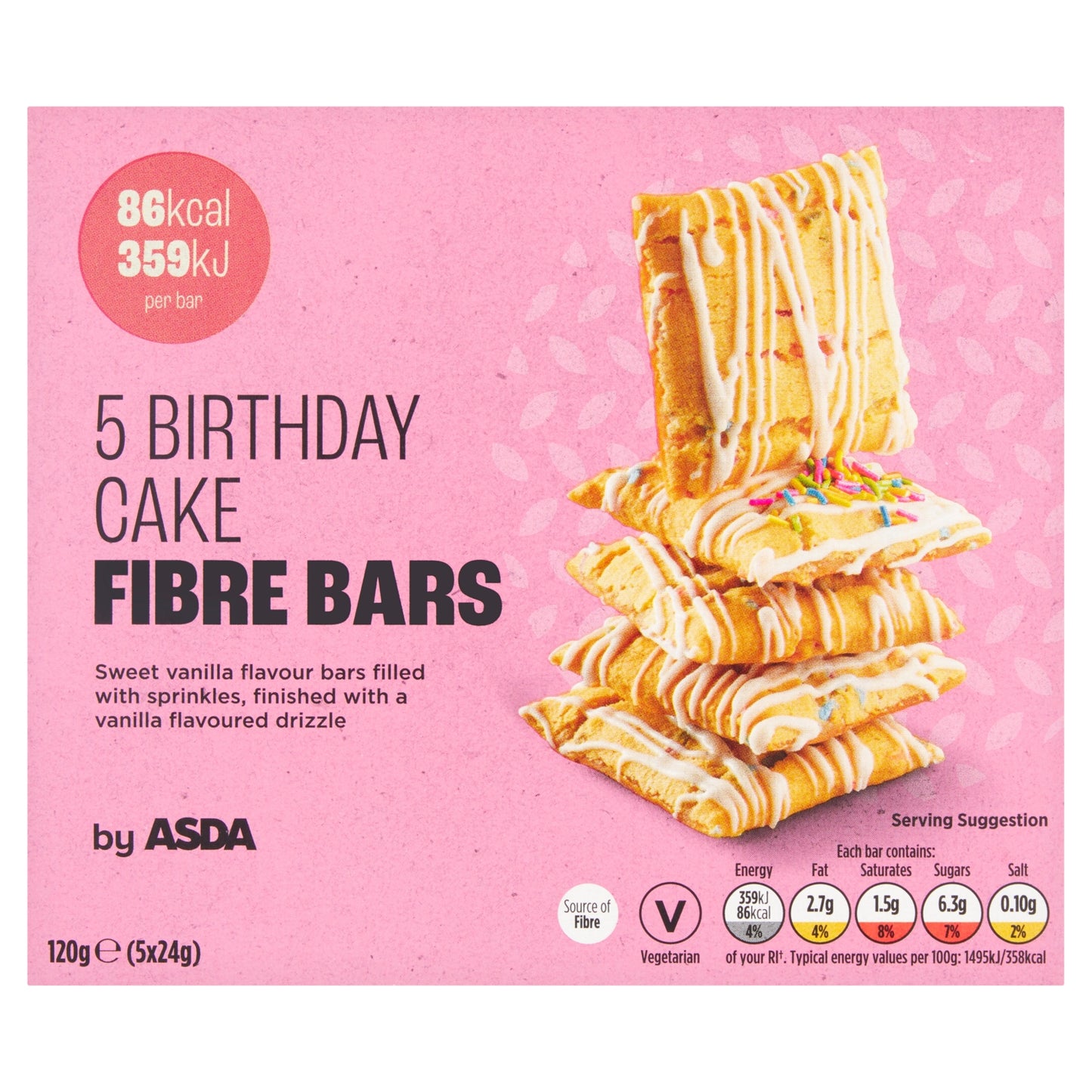 ASDA Birthday Cake Fibre Bars 5 x 24g (120g)