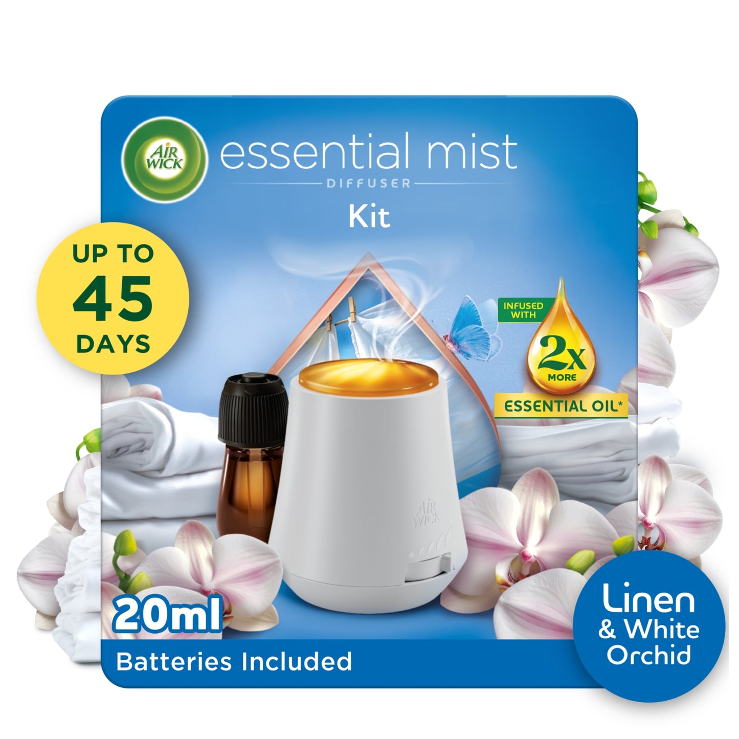 Air Wick Essential Mist Linen & White Orchid Kit Air Freshener 20ml