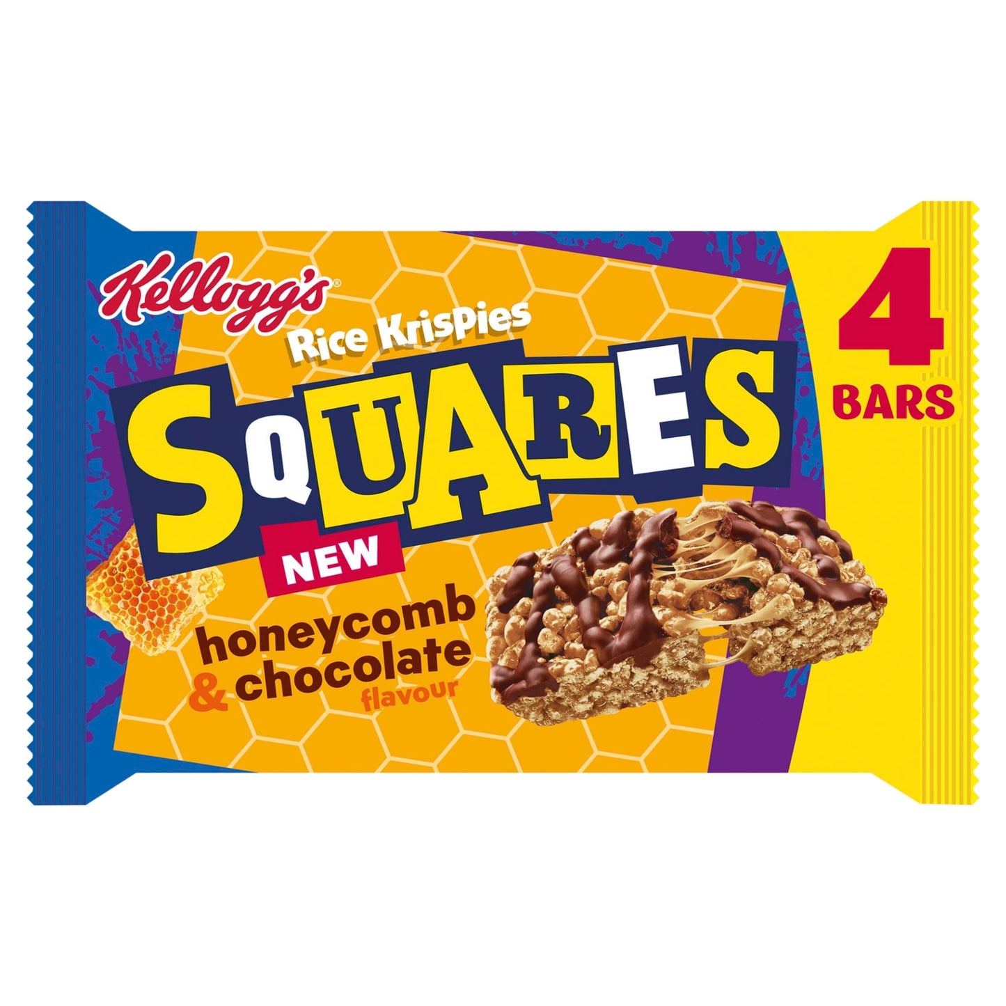 Kellogg's Rice Krispies Squares Honeycomb &&nbsp;Chocolate flavour Cereal Bars, 4x33g
