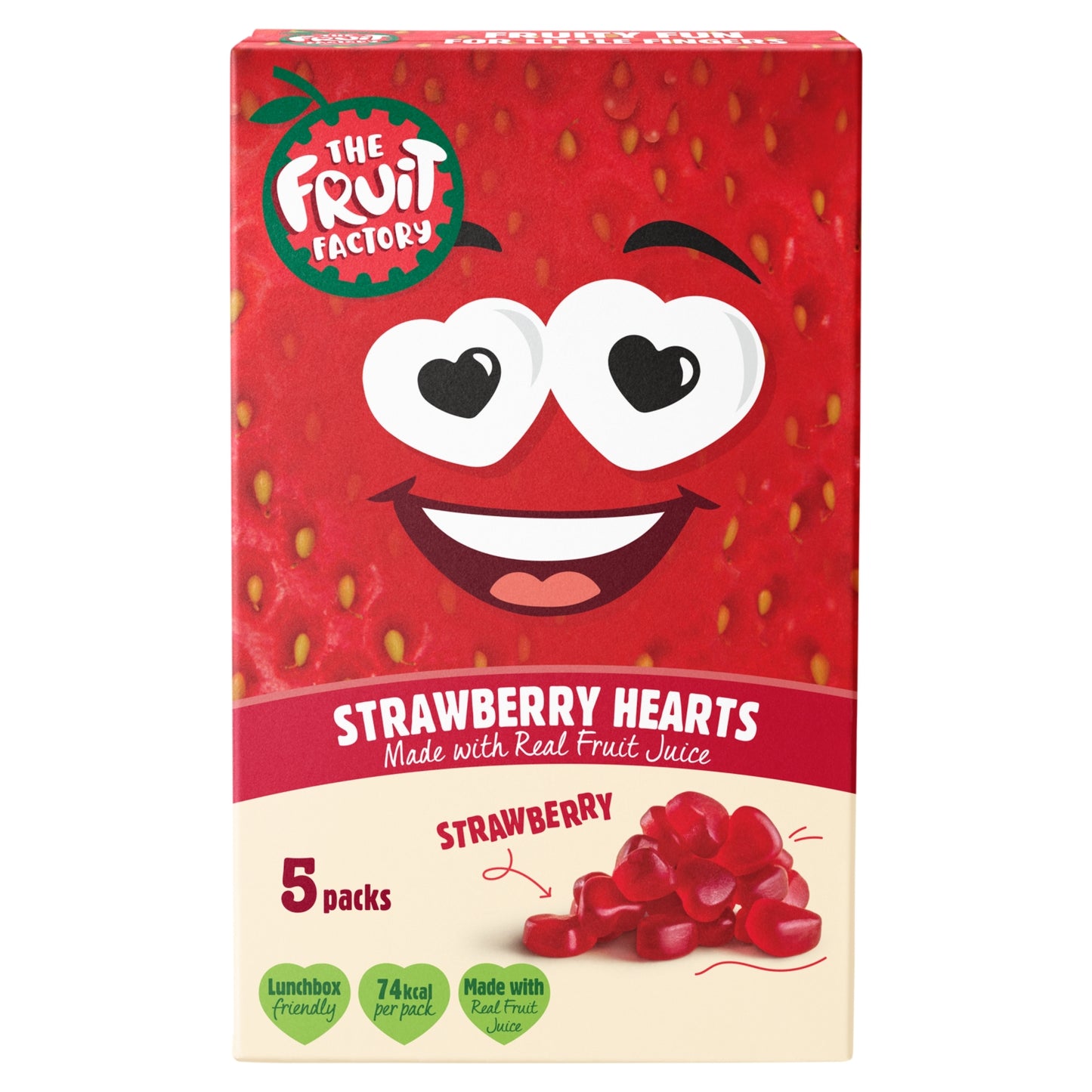 The Fruit Factory Strawberry Hearts 5 x 20g (100g)