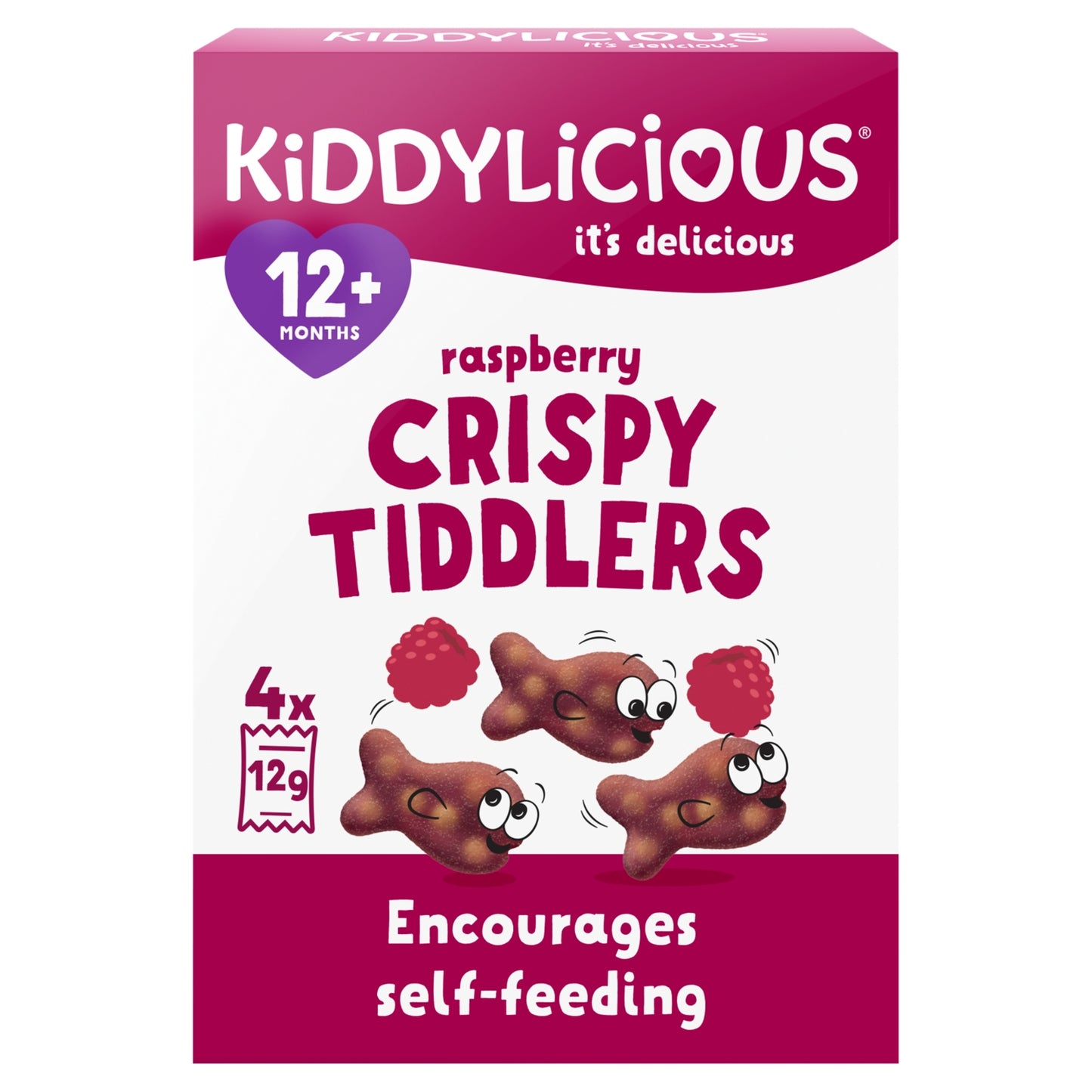 Kiddylicious Raspberry Crispy Tiddlers 12+ Months 4 x 12g (48g)