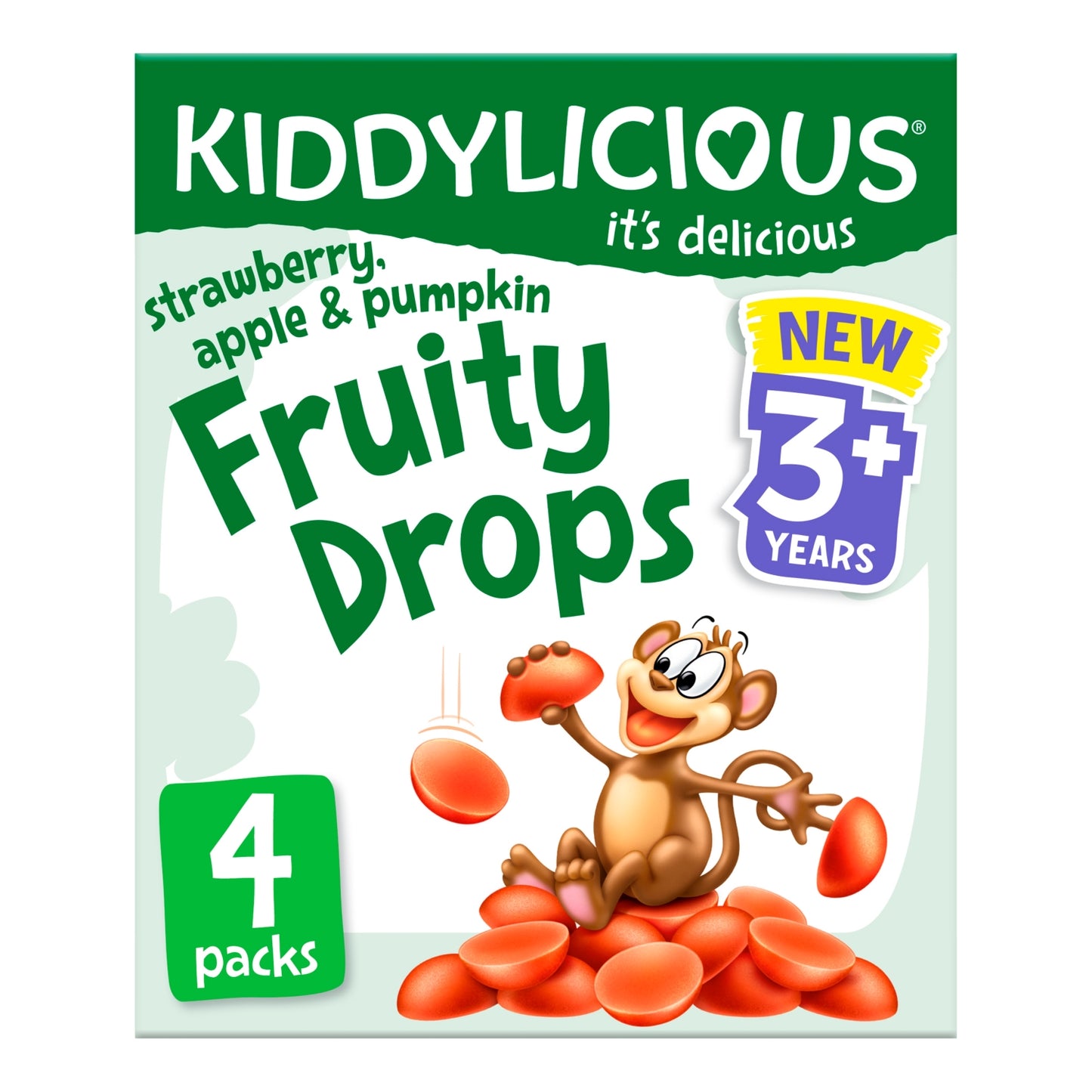 Kiddylicious Strawberry, Apple & Pumpkin Fruity Drops Kids Snacks 4x16g