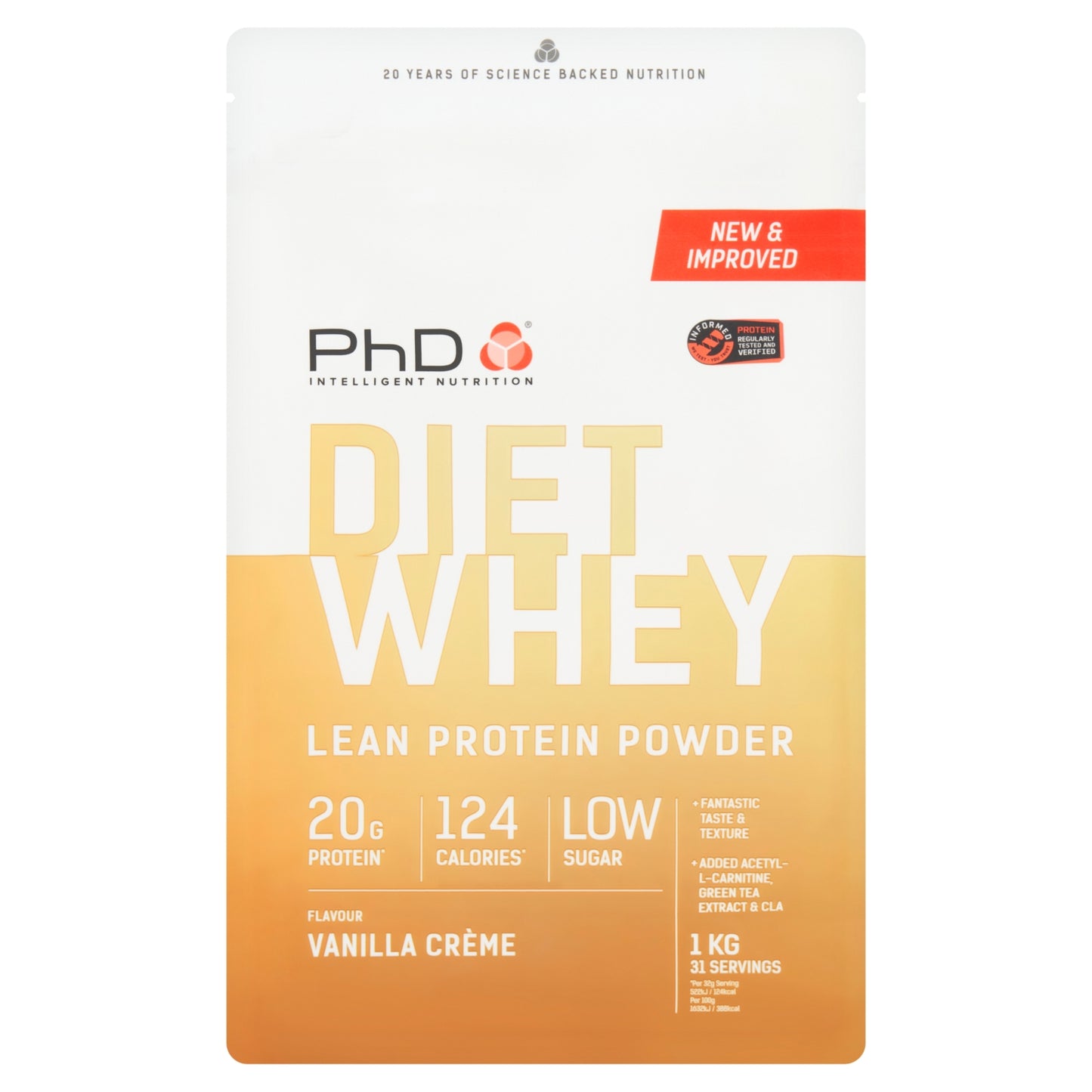 PhD Diet Whey Vanilla Crème Lean Protein Powder 1kg