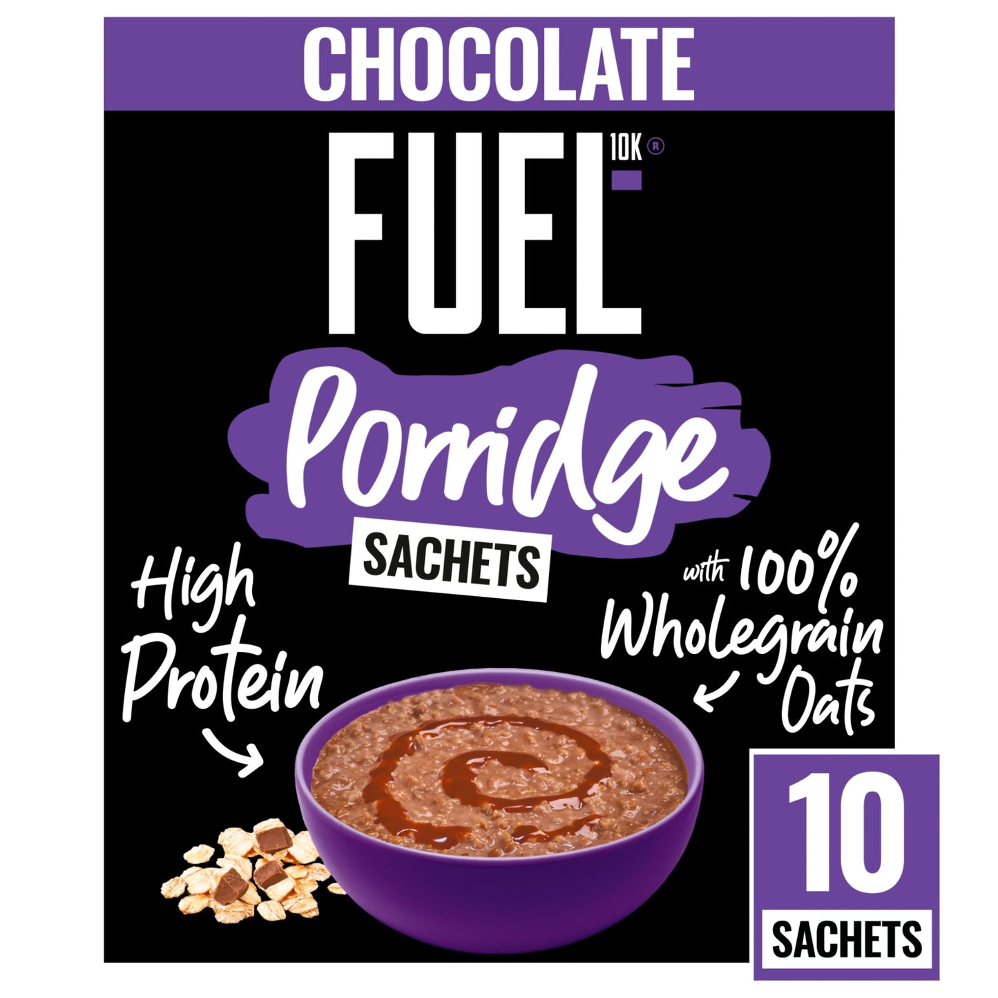 FUEL10K Chocolate Protein Porridge Sachets Oat Cereal Sachets 10x36g