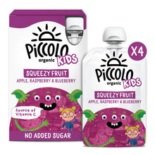 Piccolo Organic Kids Squeezy Fruit Apple, Raspberry & Blueberry 4 x 90g (360g)
