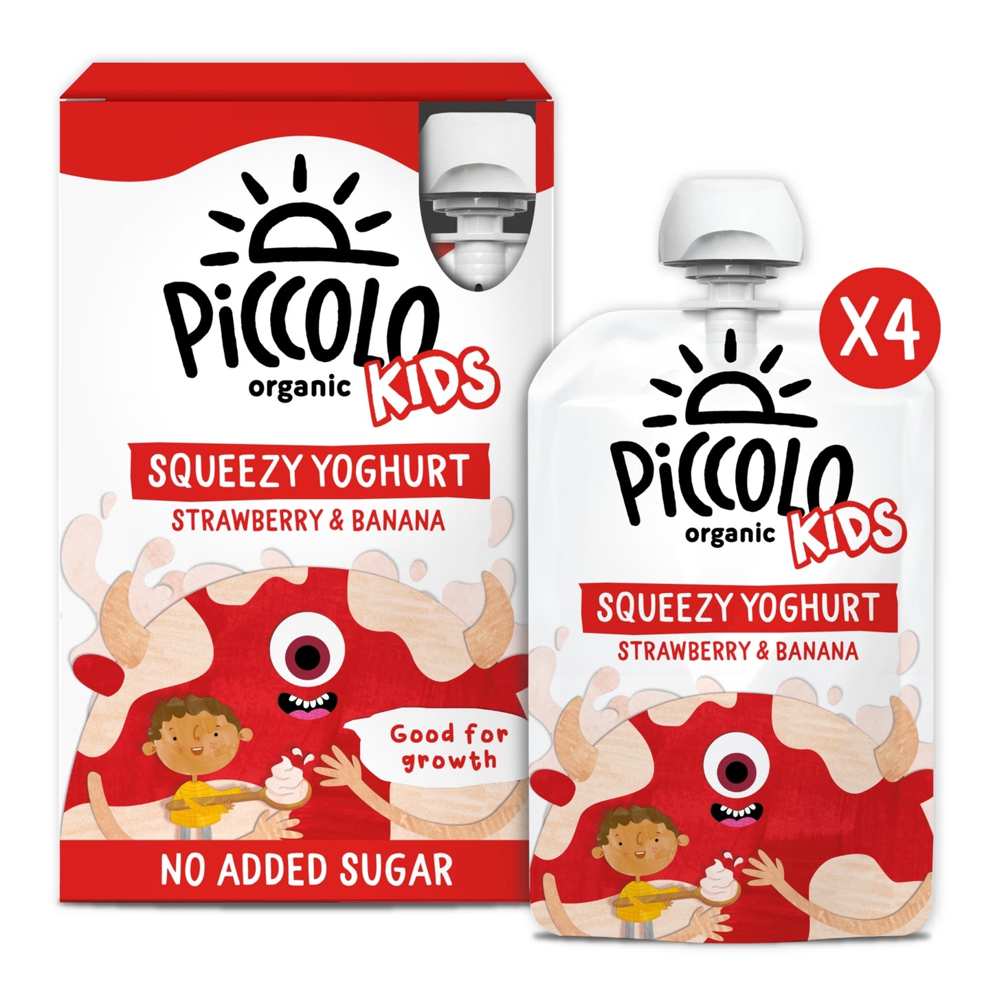 Piccolo Organic Kids Squeezy Yoghurt Strawberry & Banana 4 x 100g (400g)