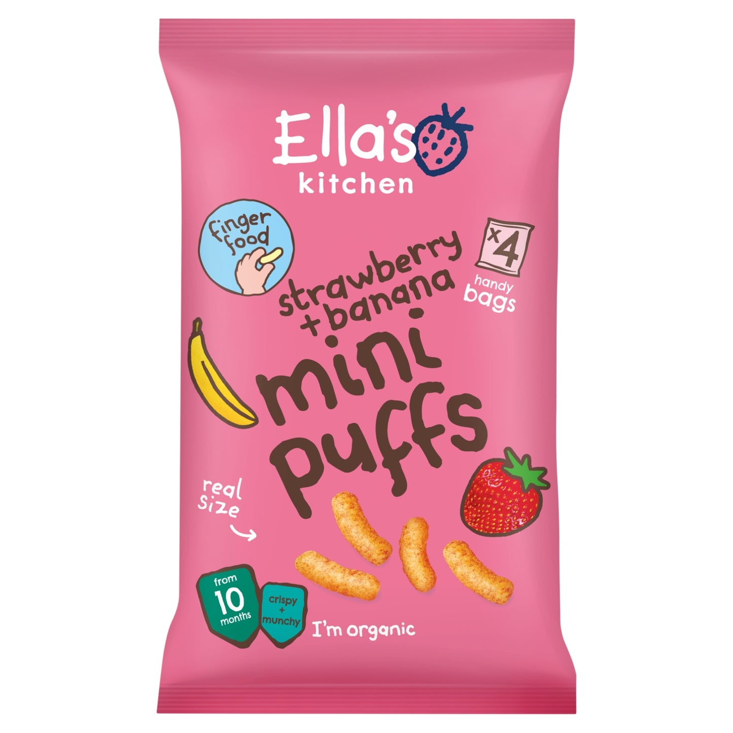 Ella's Kitchen Strawberry + Banana Mini Puffs from 10 Months 4 x 8g (32g)