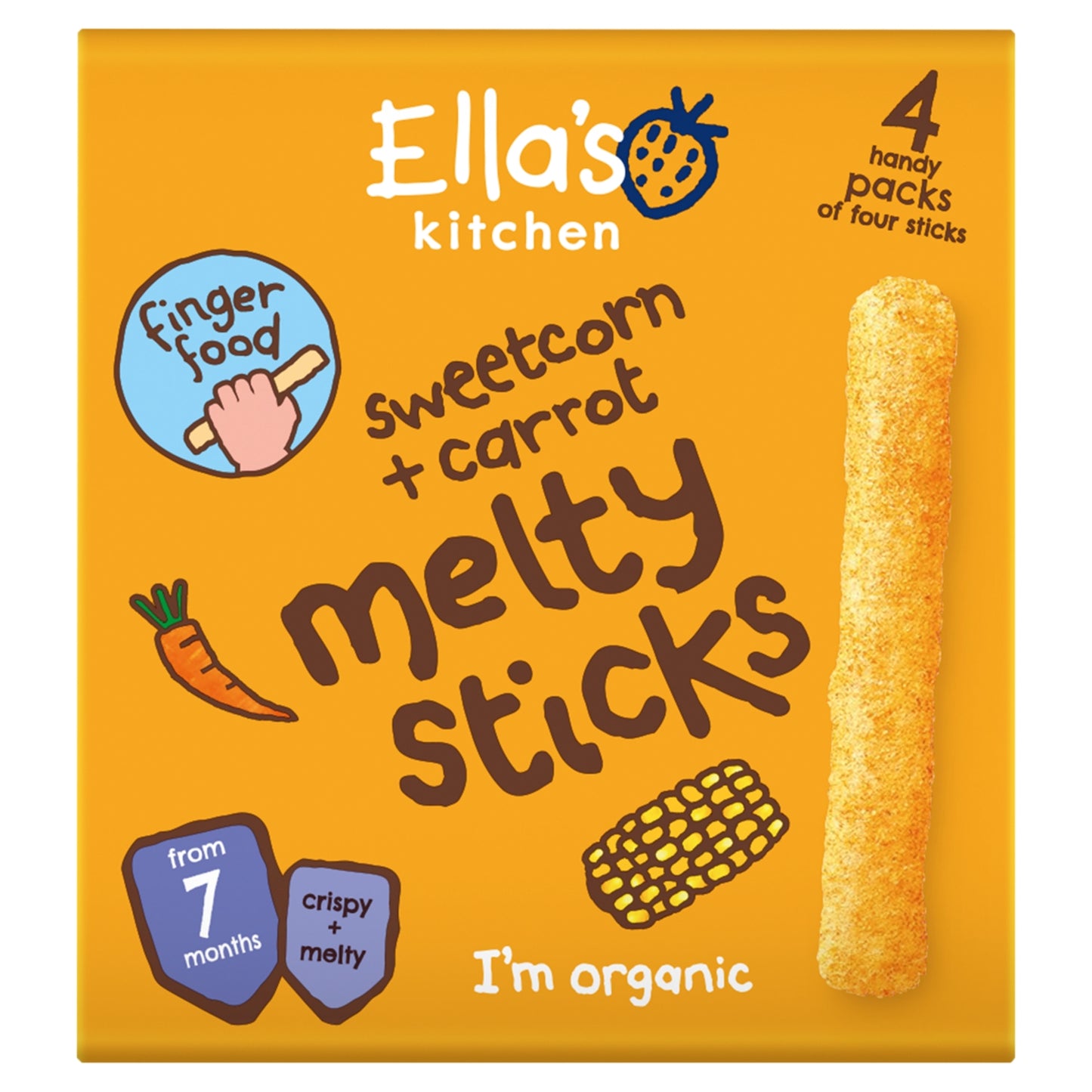 Ella's Kitchen Sweetcorn + Carrot Melty Sticks from 7 Months 4 x 6g (24g)