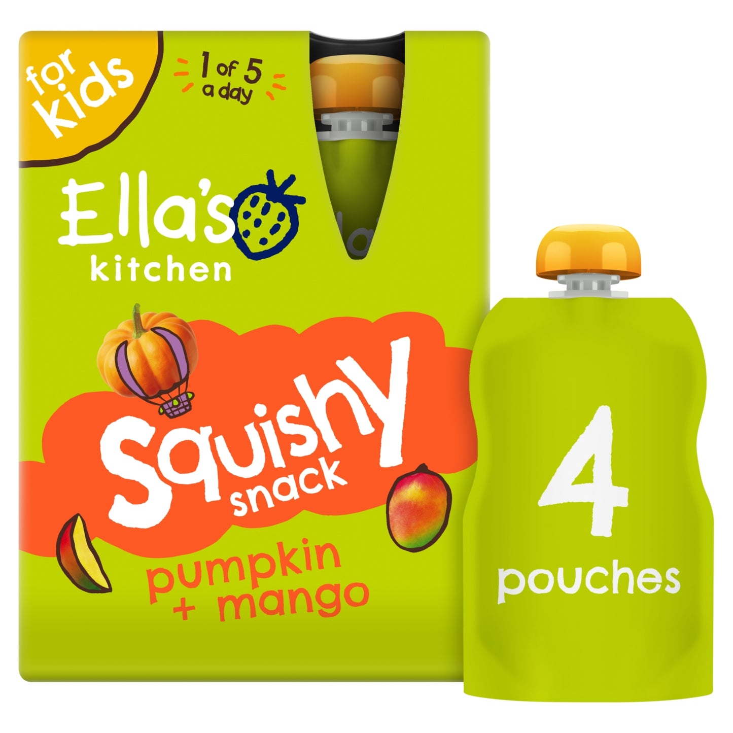 Ella's Kitchen Pumpkin + Mango Squishy Snack 4 x 100g (400g)