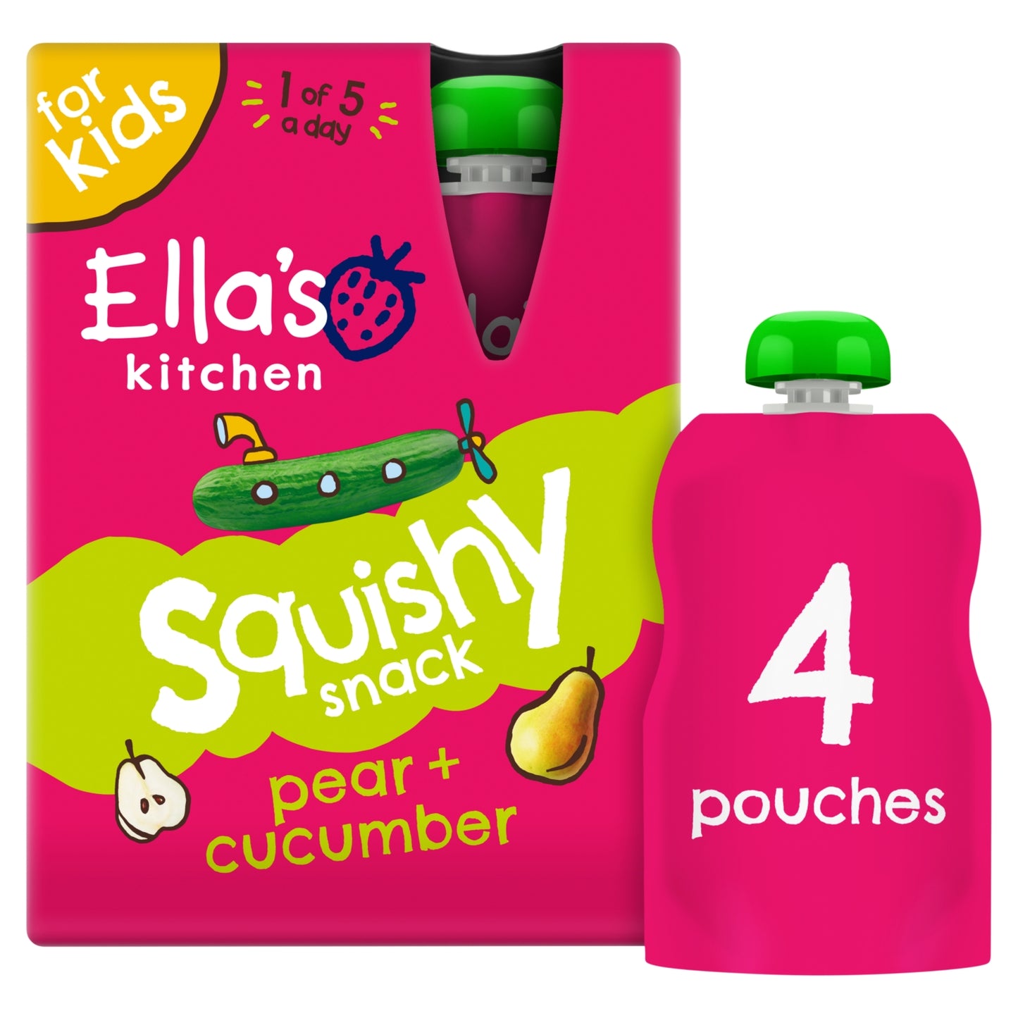 Ella's Kitchen Pear + Cucumber Squishy Snack 4 x 100g (400g)