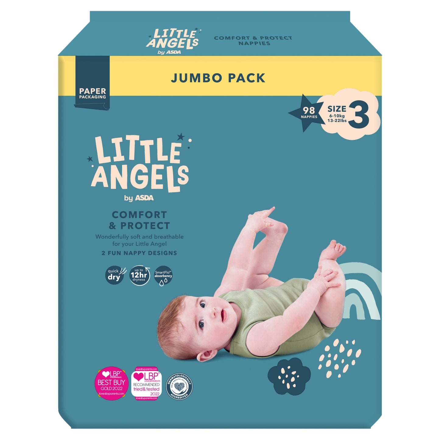 LITTLE ANGELS by ASDA Little Angels by Comfort & Protect Size 3 6-10kg 98 Nappies