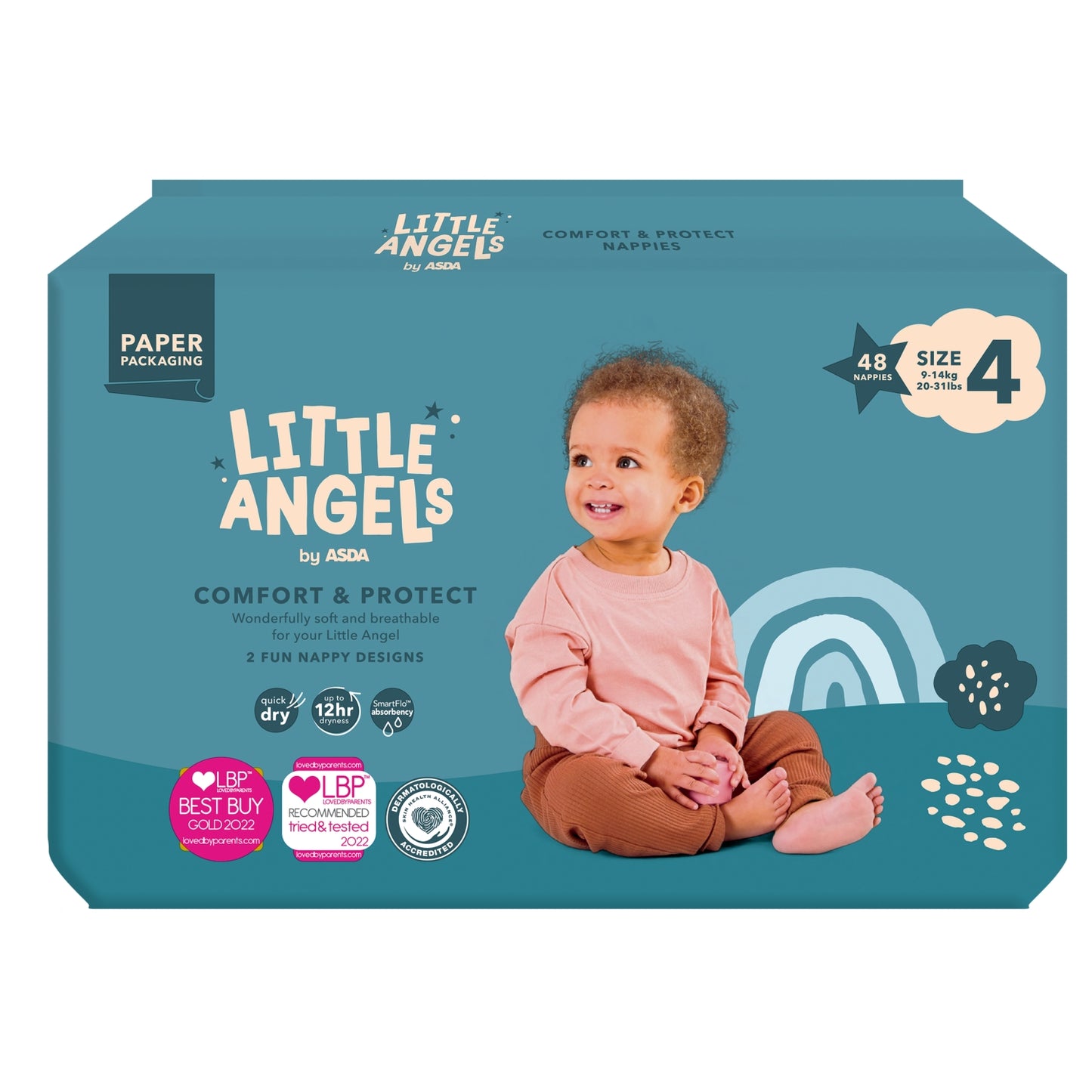 LITTLE ANGELS by ASDA Little Angels Comfort & Protect Size 4 9-14kg 48 Nappies