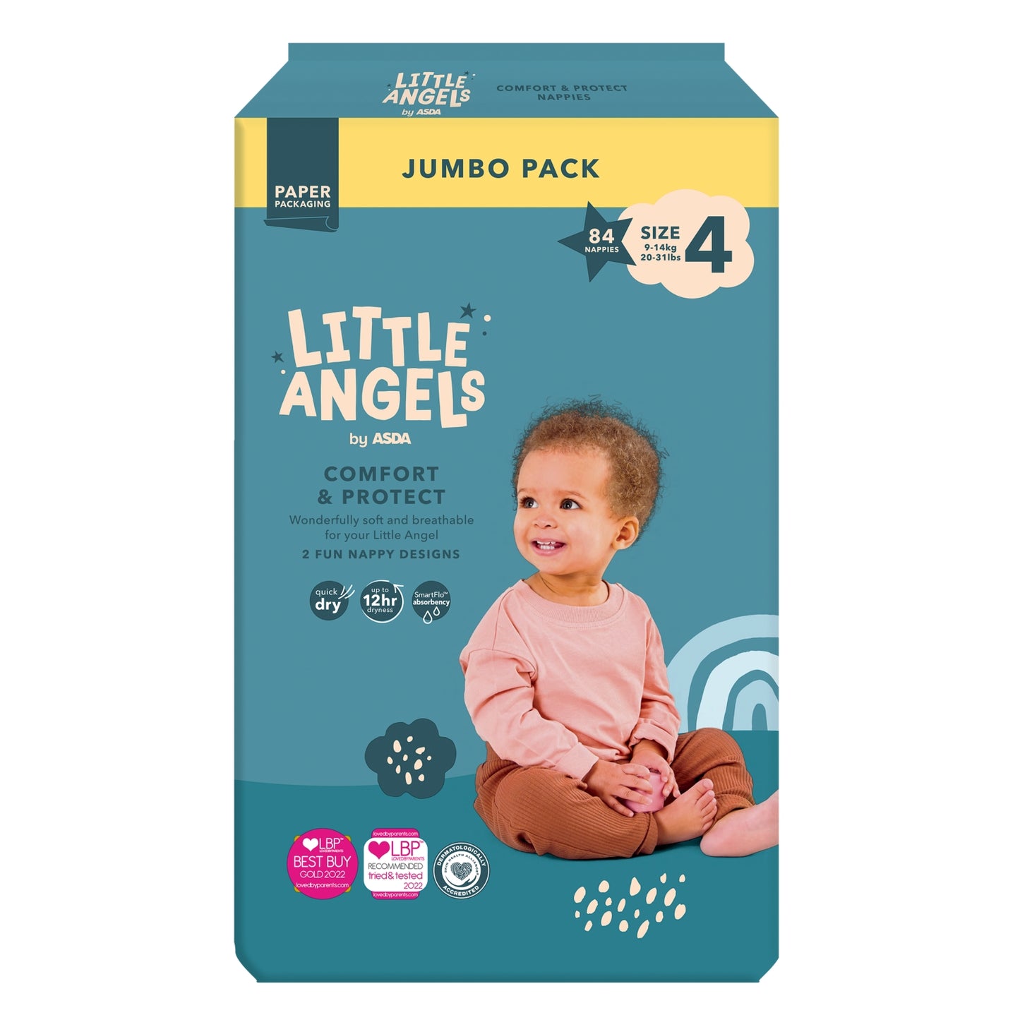 LITTLE ANGELS by ASDA Little Angels by Comfort & Protect size 4 9-14kg Jumbo Pack 84 Nappies