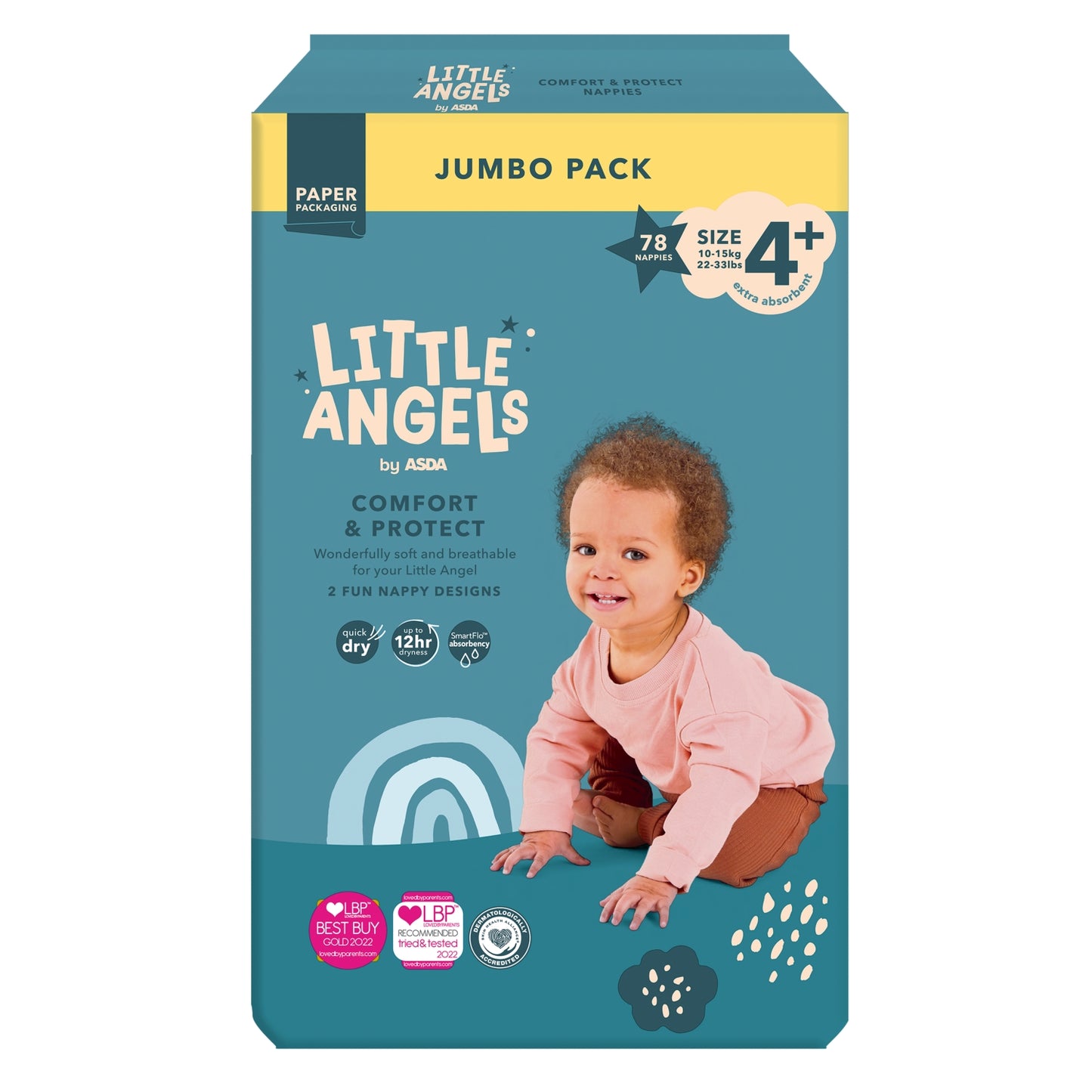 LITTLE ANGELS by ASDA Little Angels by Comfort & Protect size 4+ 10-15kg Jumbo Pack 78 Nappies