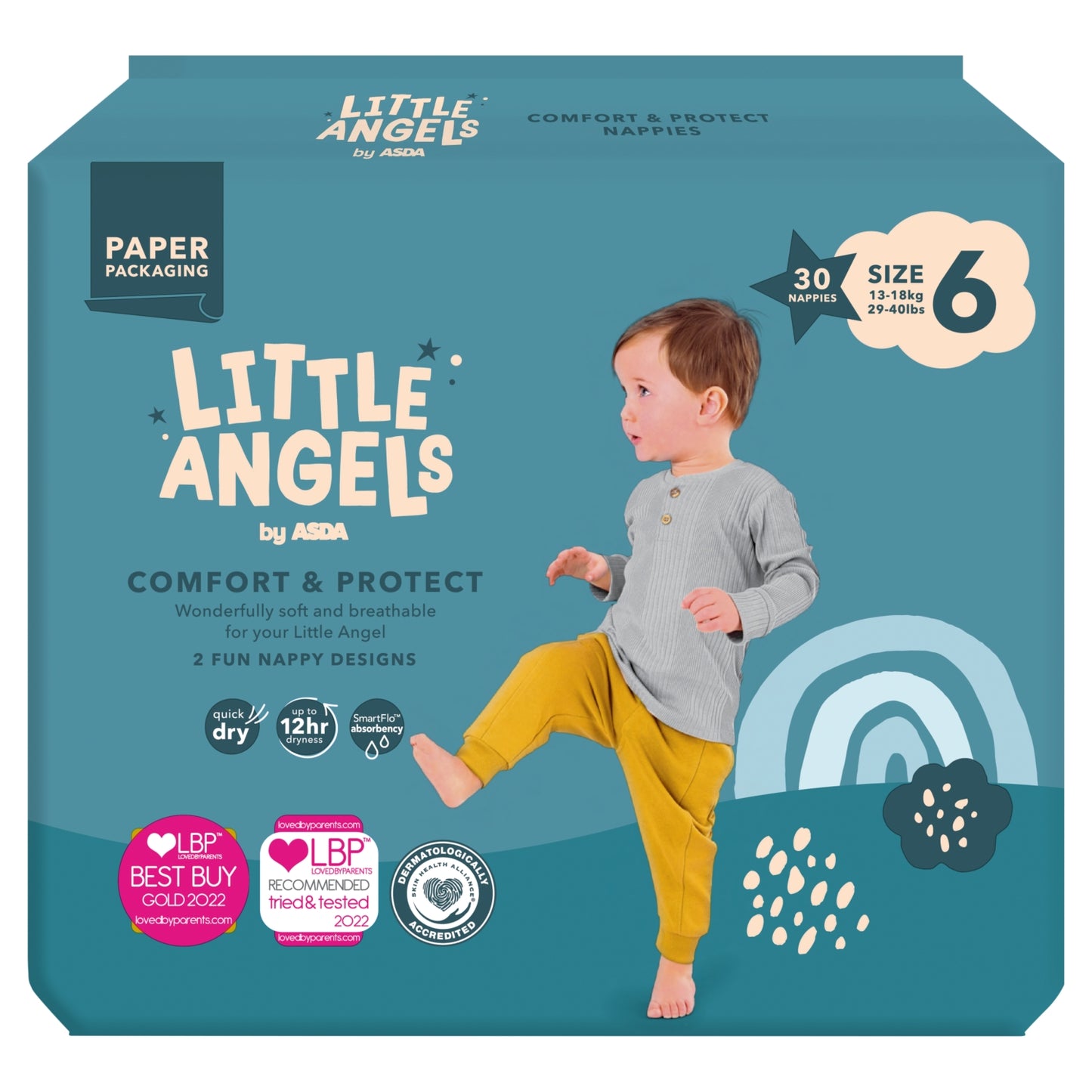 LITTLE ANGELS by ASDA Little Angels by Comfort & Protect Size 6 13-18kg 29-40lbs 30 Nappies