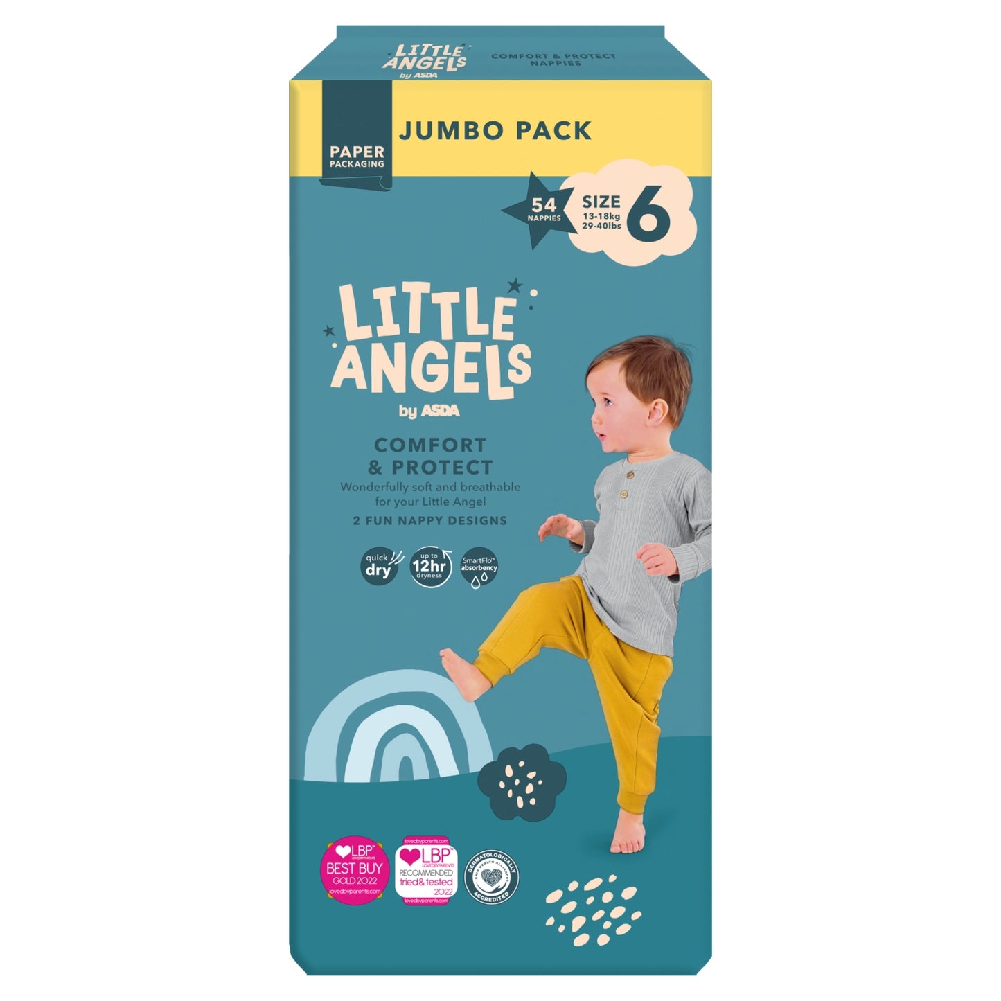 LITTLE ANGELS by ASDA Little Angels by Comfort & Protect Size 6 13-18kg 54 Nappies