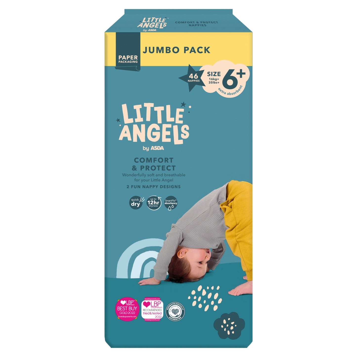 LITTLE ANGELS by ASDA Little Angels by Comfort & Protect Size 6+ 16kg+ 35lbs+ 46 Nappies