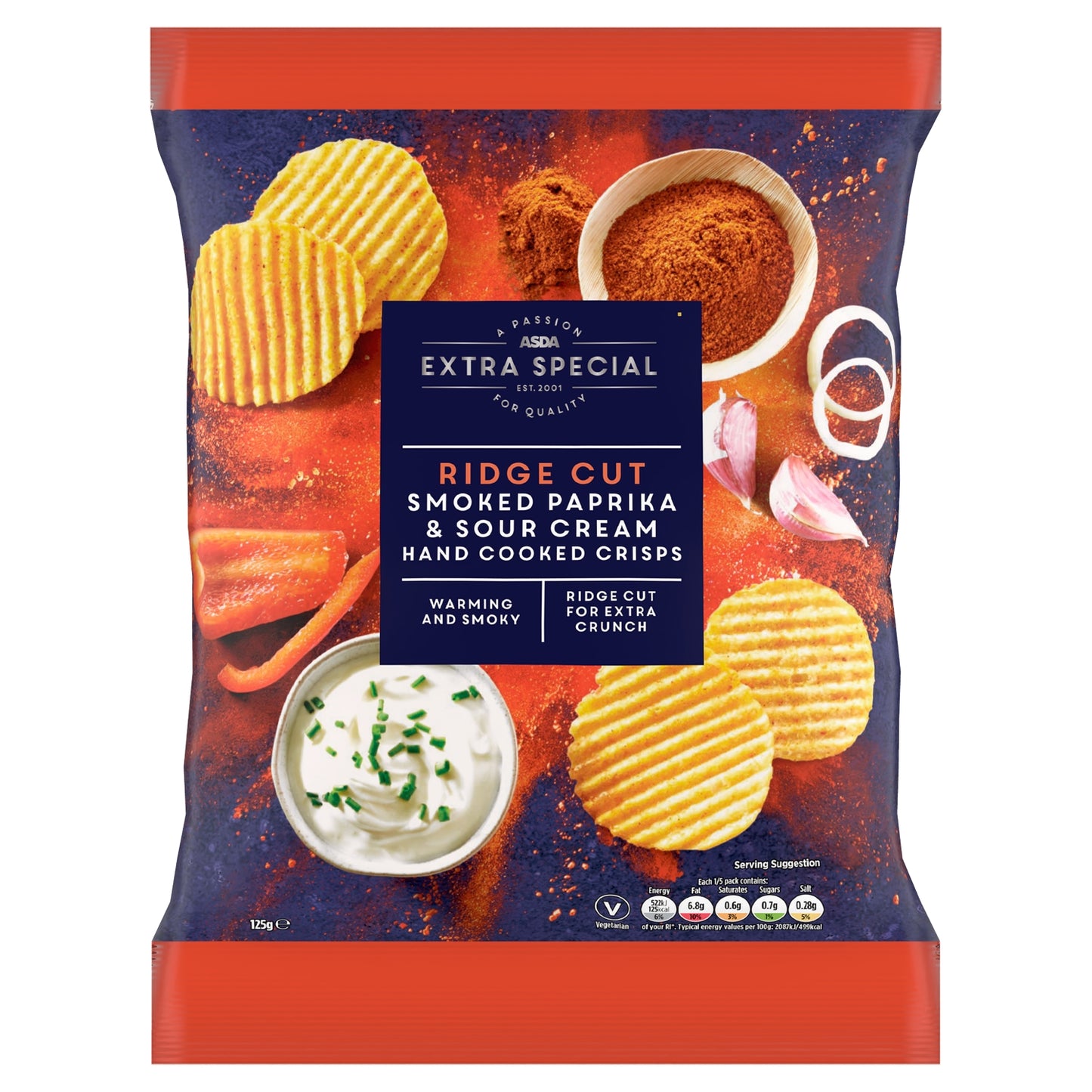 ASDA Extra Special Extra Special Ridge Cut Smoked Paprika & Sour Cream Hand Cooked Crisps 125g