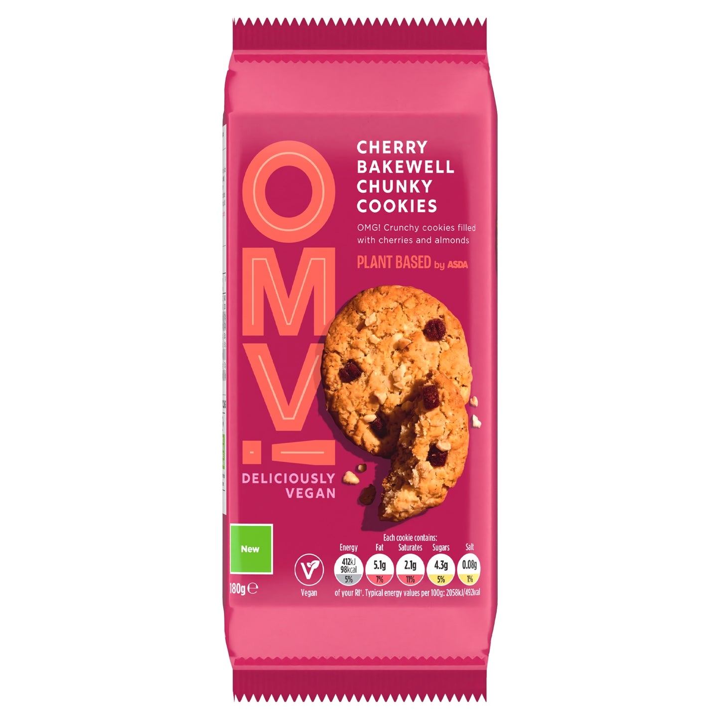 ASDA Plant Based Plant Based OMV! Cherry Bakewell Chunky Cookies 180g