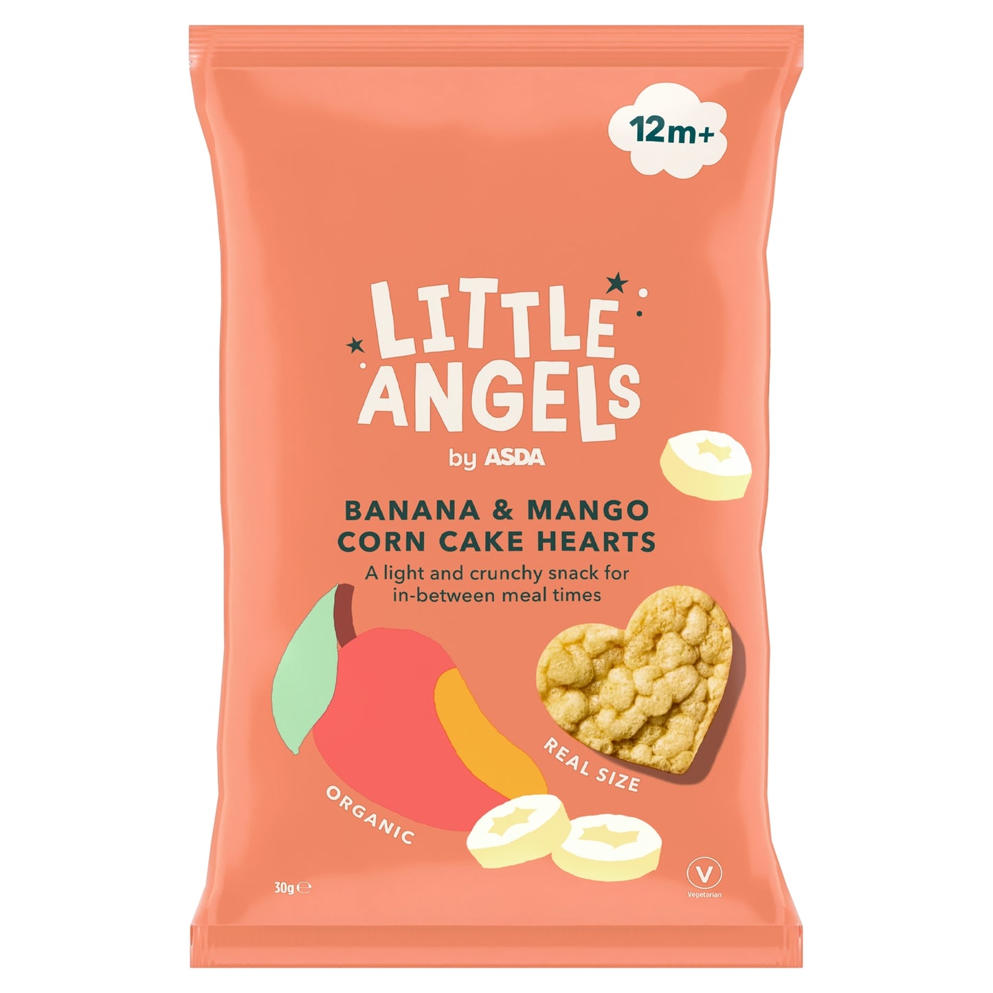 ASDA Little Angels Little Angels Banana & Mango Corn Cake Hearts 12m+ 30g