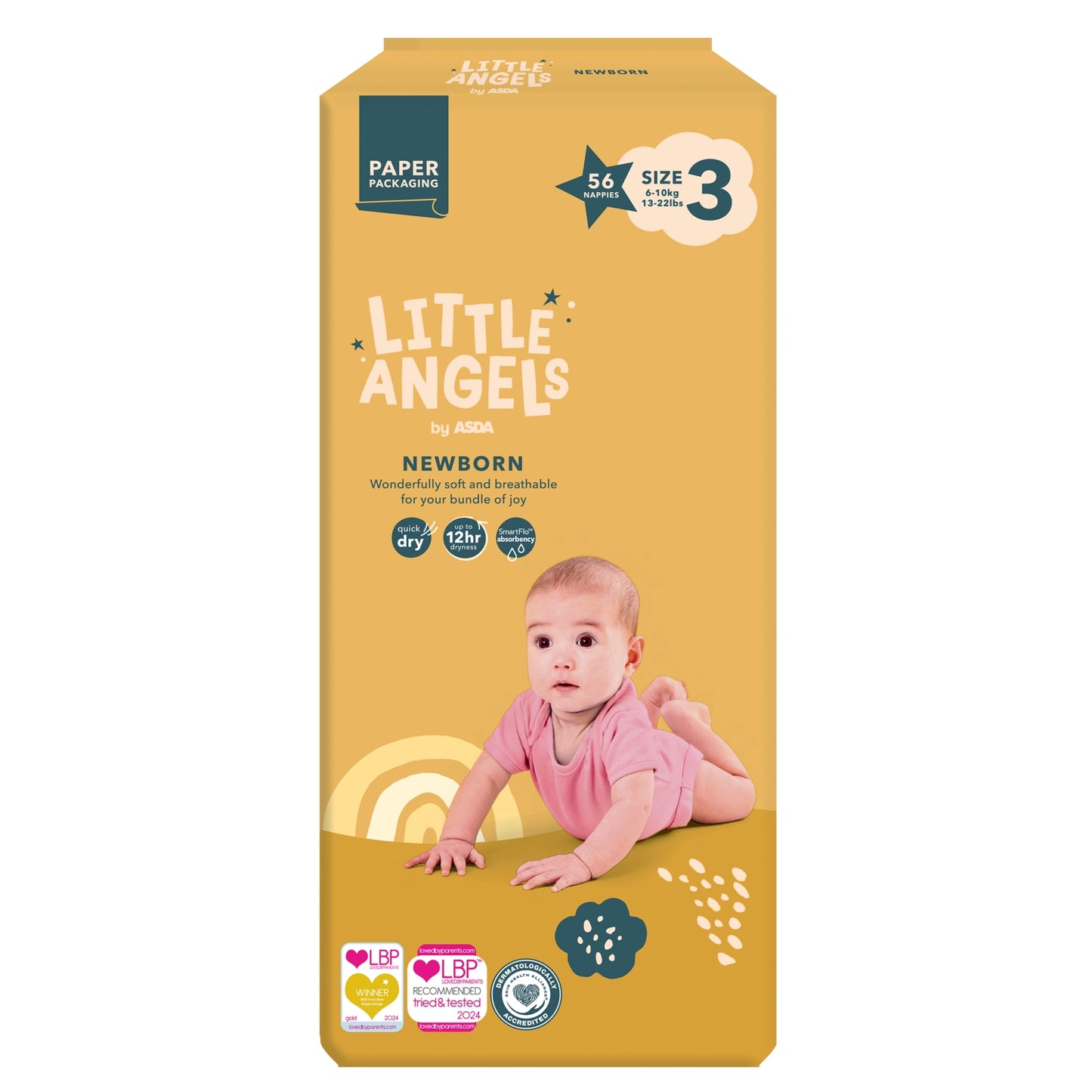 ASDA Little Angels Little Angels by Newborn Size 3 6-10kg 56 Nappies