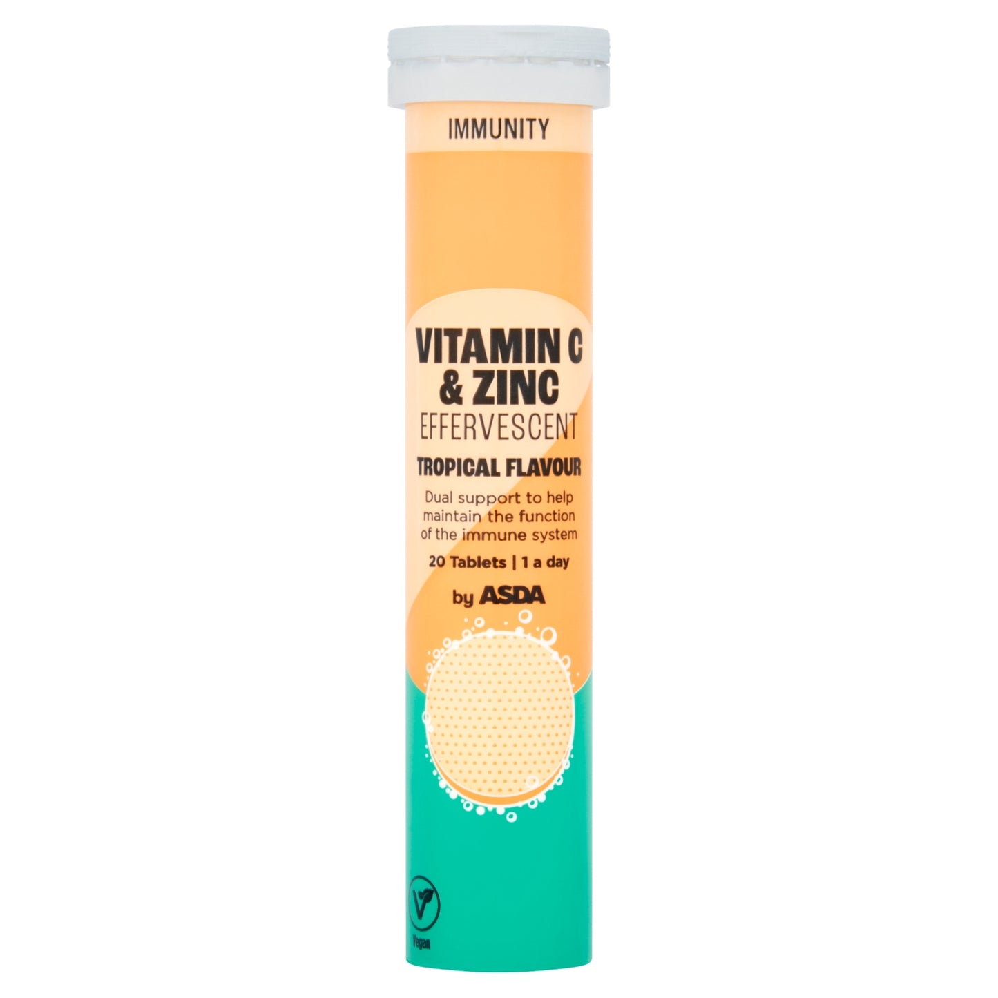 ASDA Immunity 1 a Day Vitamin C & Zinc Effervescent Tropical Flavour 20 Tablets