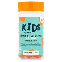 ASDA Kids by Wellbeing Orange Flavour Vitamin D 10μg 1 a Day 3y+ 30 Gummies