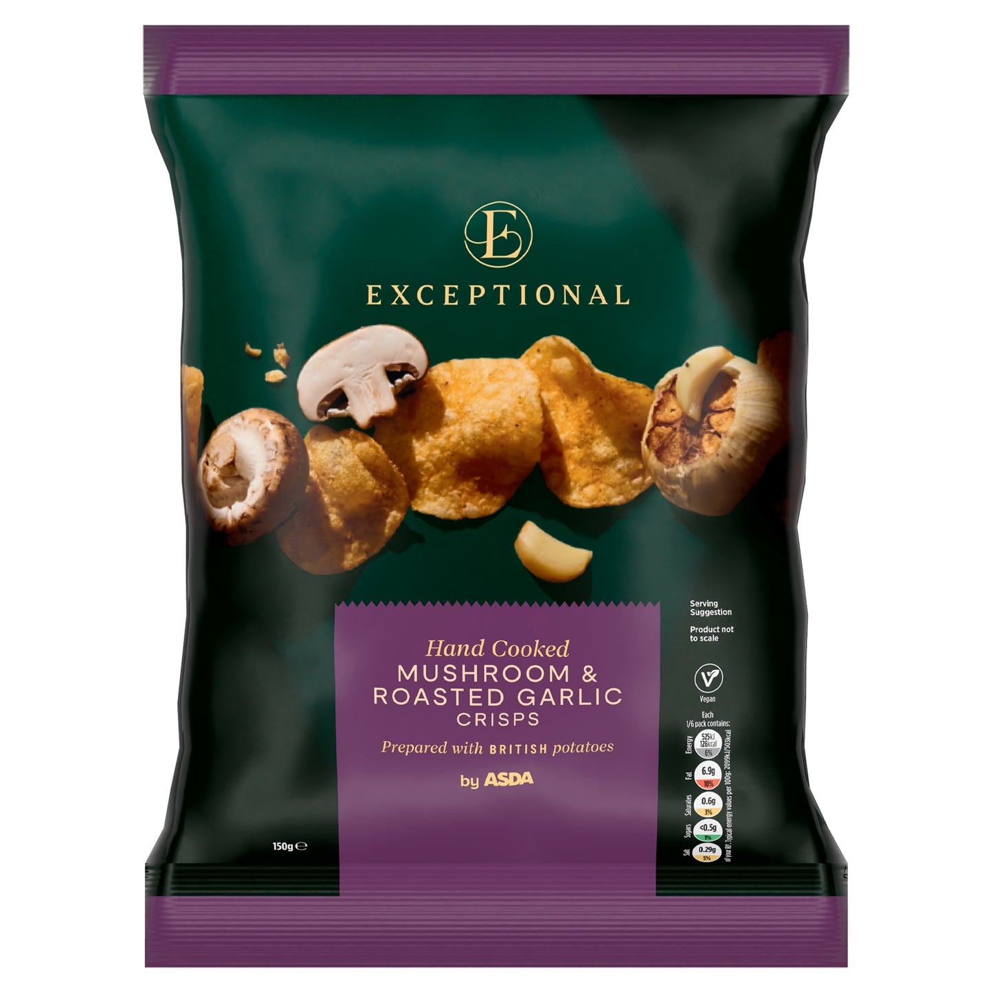 ASDA Exceptional by Hand Cooked Mushroom & Roasted Garlic Crisps 150g
