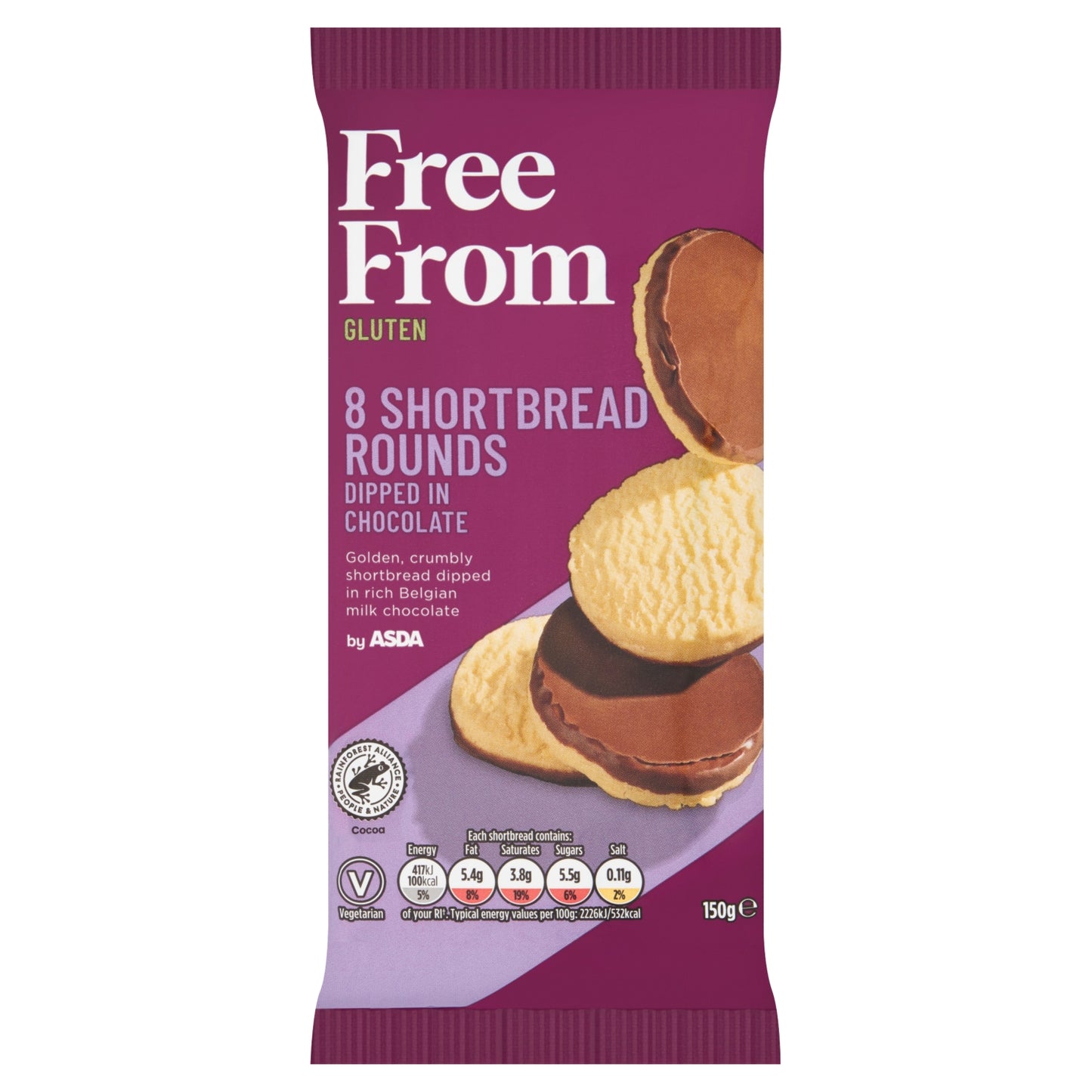 Free From by Asda 8 Shortbread Rounds Dipped in Chocolate 150g