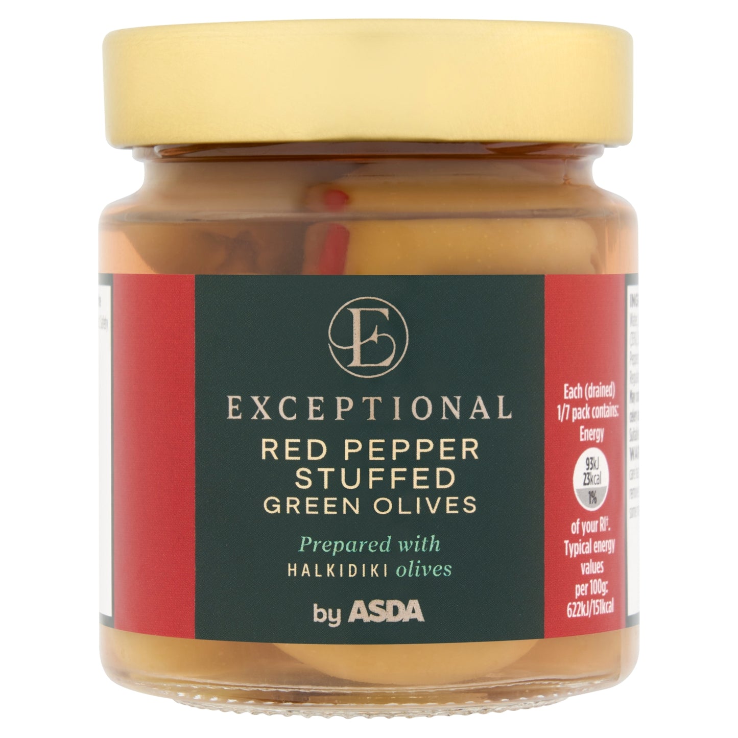 Exceptional By ASDA Red Pepper Stuffed Green Olives 195g