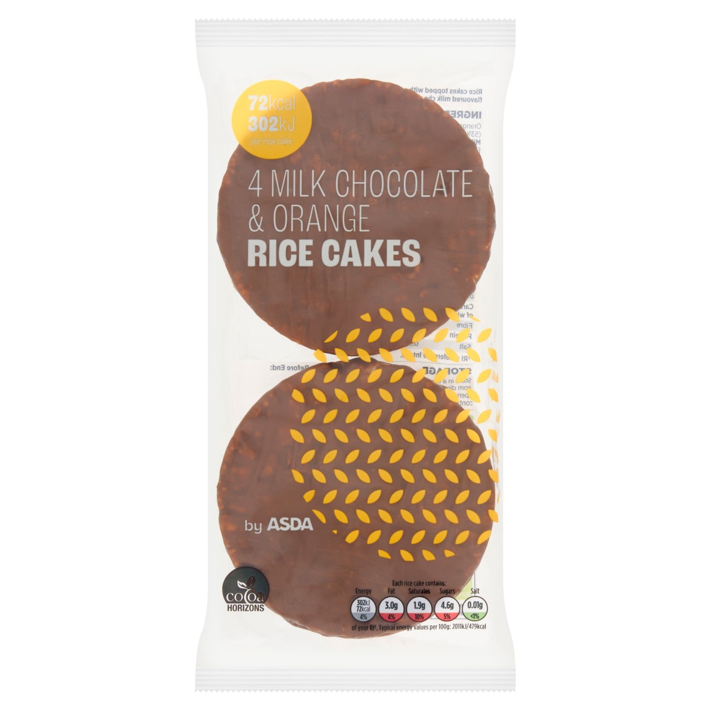 ASDA 4 Milk Chocolate & Orange Rice Cakes 60g