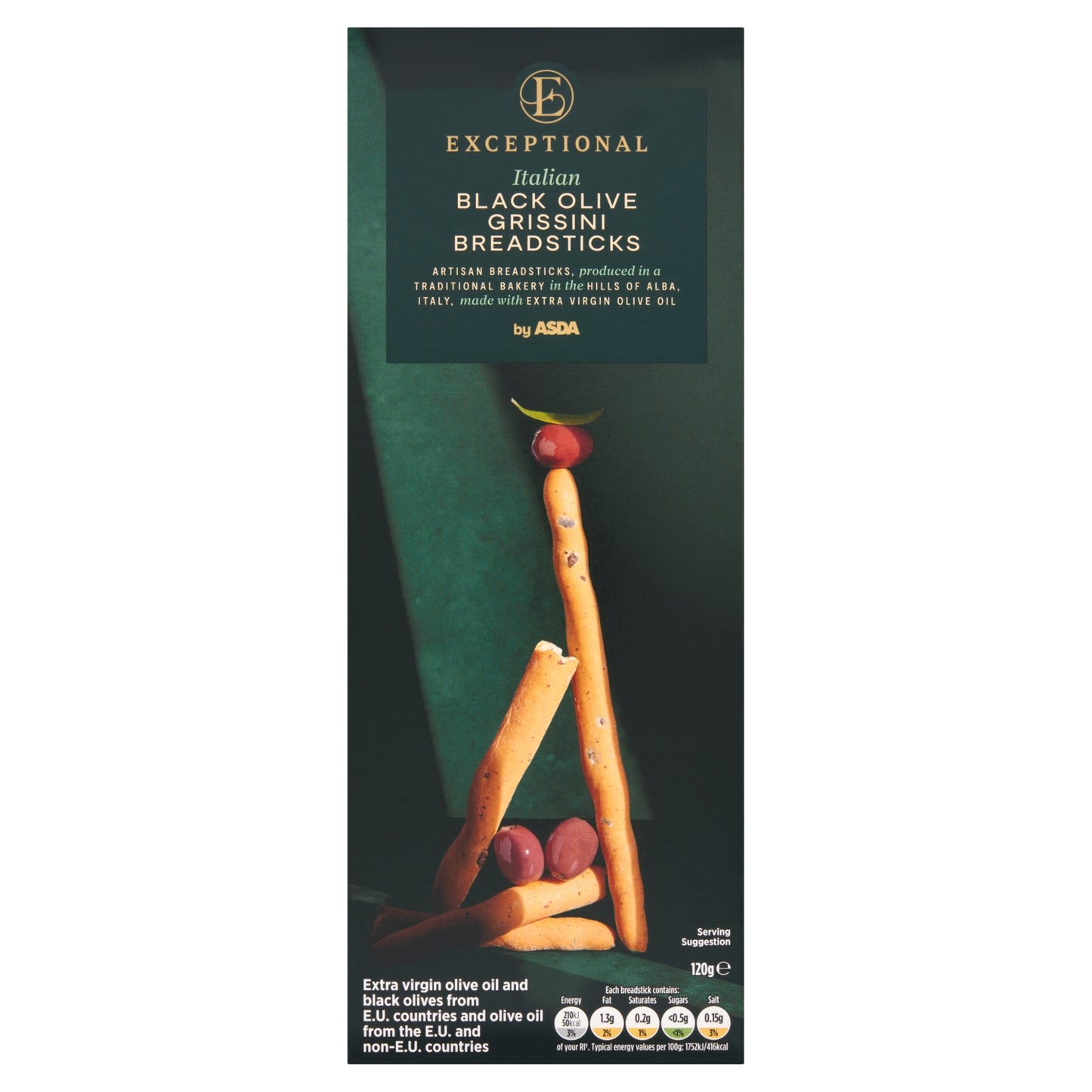 Exceptional by ASDA Italian Black Olive Breadsticks 120g