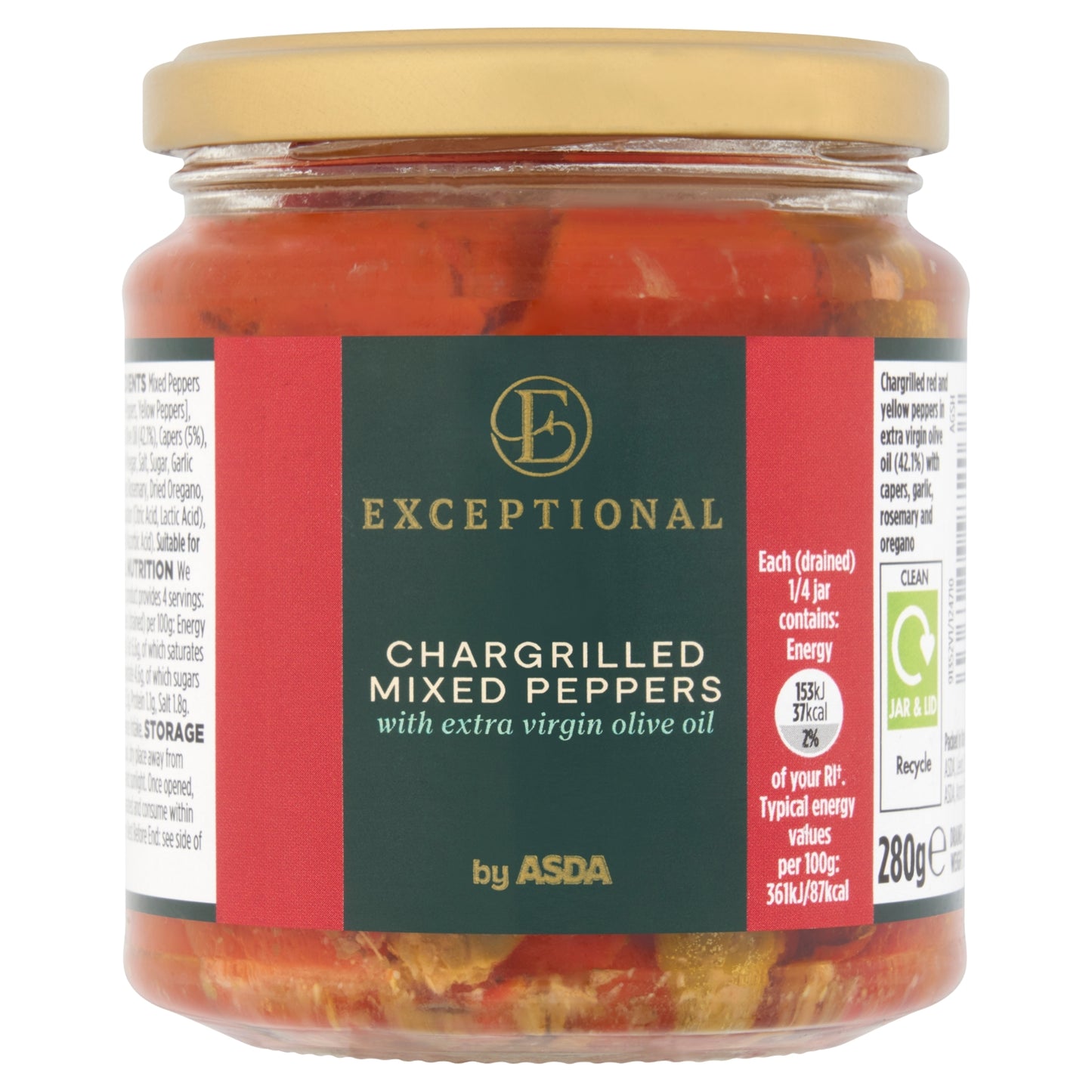 Exceptional by ASDA Chargrilled Mixed Peppers with Extra Virgin Olive Oil 280g
